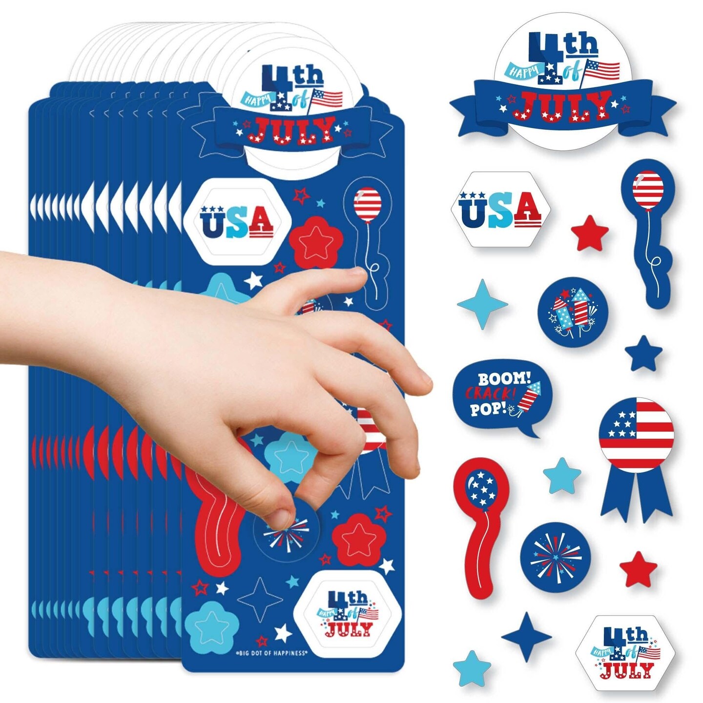 Big Dot of Happiness Firecracker 4th of July - Red, White and Royal Blue Party Favor Kids Stickers - 16 Sheets - 256 Stickers