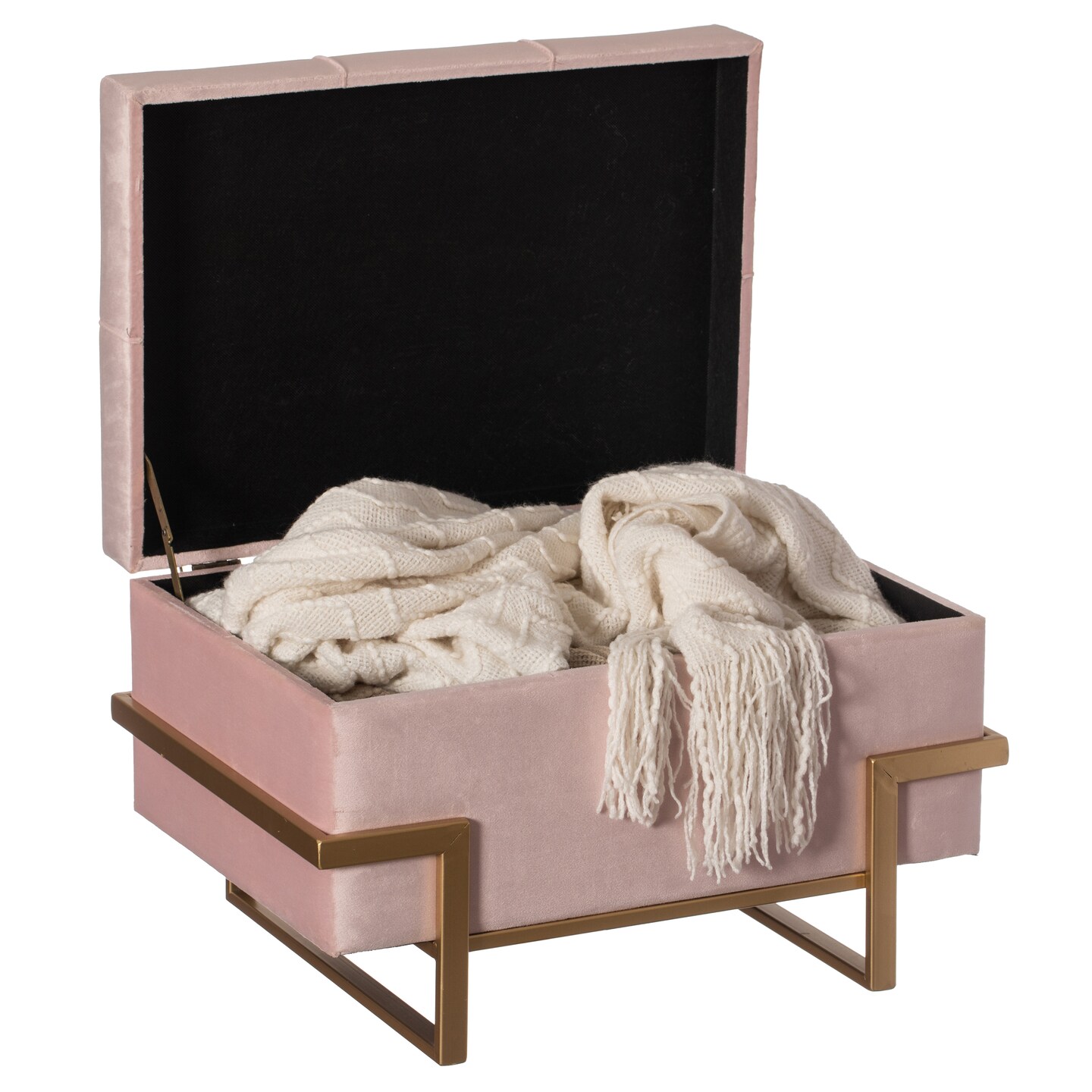 Rectangle Velvet Storage Ottoman Stool Box with Abstract Golden Legs | Decorative Sitting Bench for Living Room Home Decor with Unique Base Support