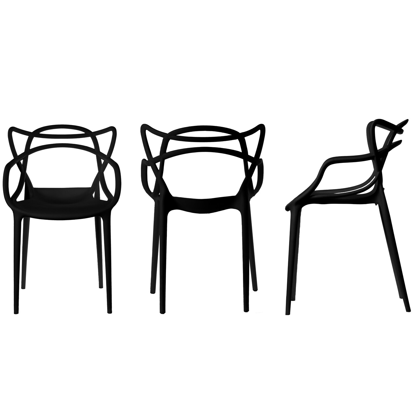 Mid-Century Modern Style Stackable Plastic Molded Arm Chair with Entangled Open Back