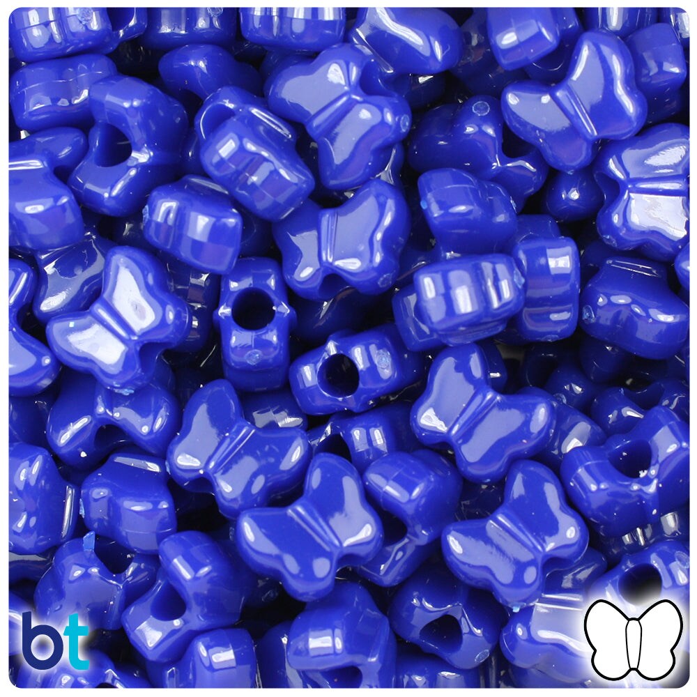 BeadTin Royal Blue Opaque 13mm Butterfly Plastic Pony Beads (250pcs)