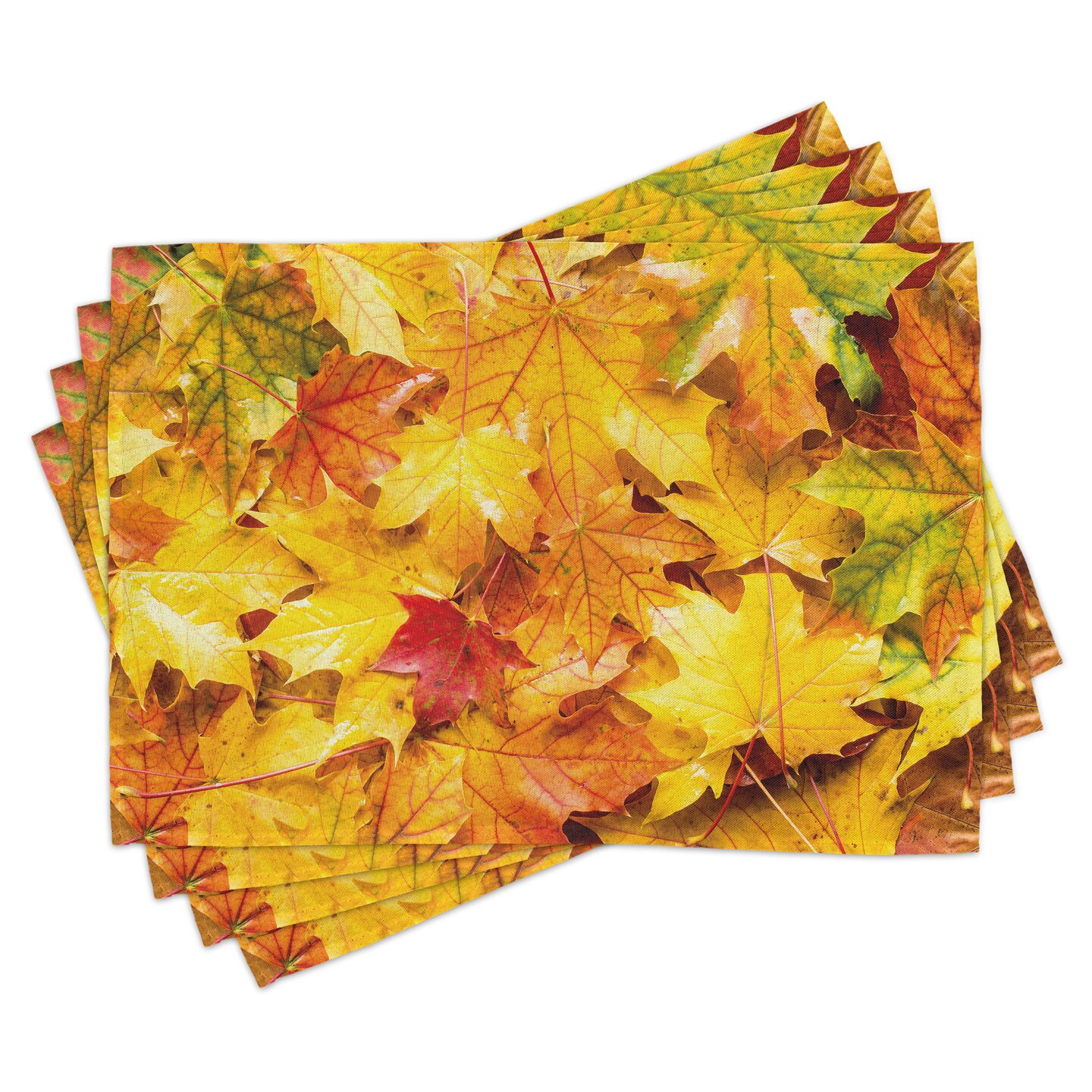 Ambesonne Fall Place Mats Set of 4, Wet Fall Leaves in Rainy Weather Maple Tree Nature in November Change of Seasons Theme, Washable Fabric Placemats for Dining Table, Standard Size, Multicolor