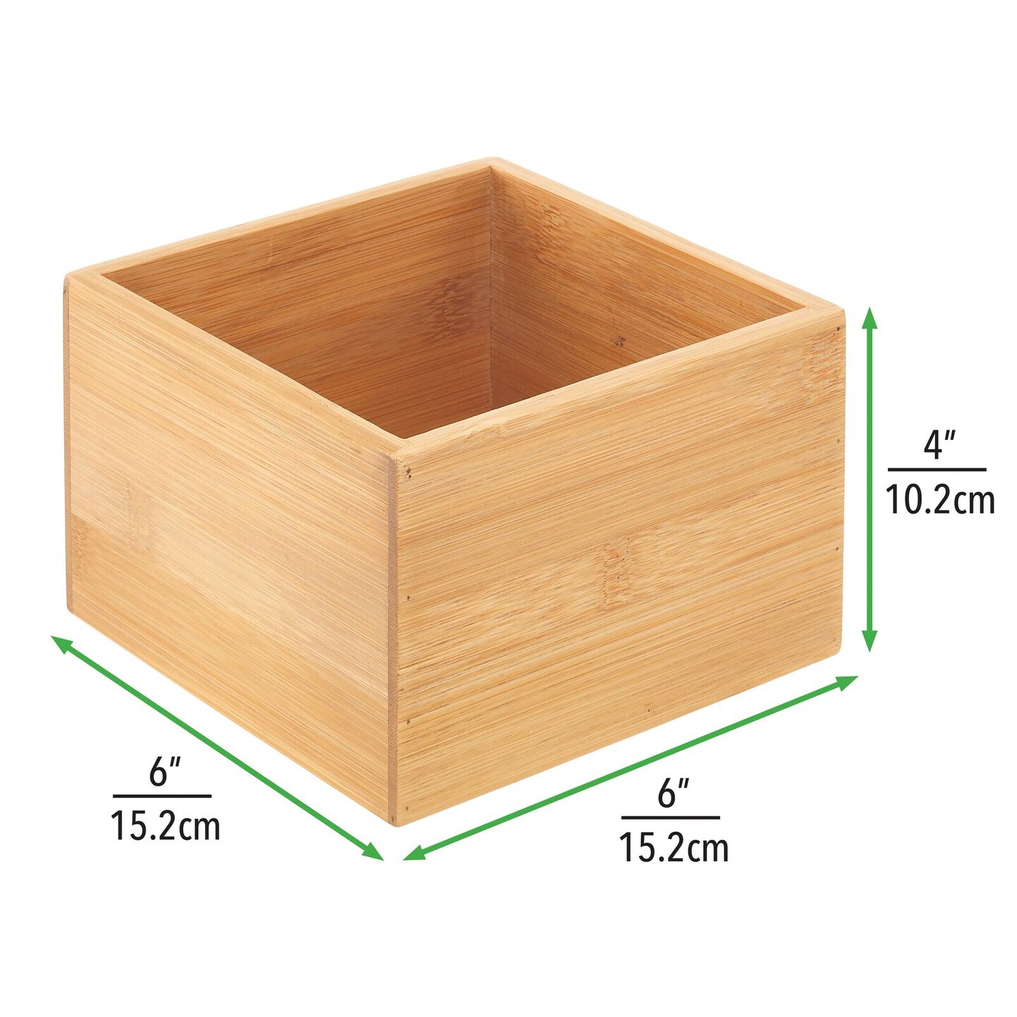 mDesign Bamboo Square Pantry Organizer Container Bin Box, 2 Pack, Natural/Tan