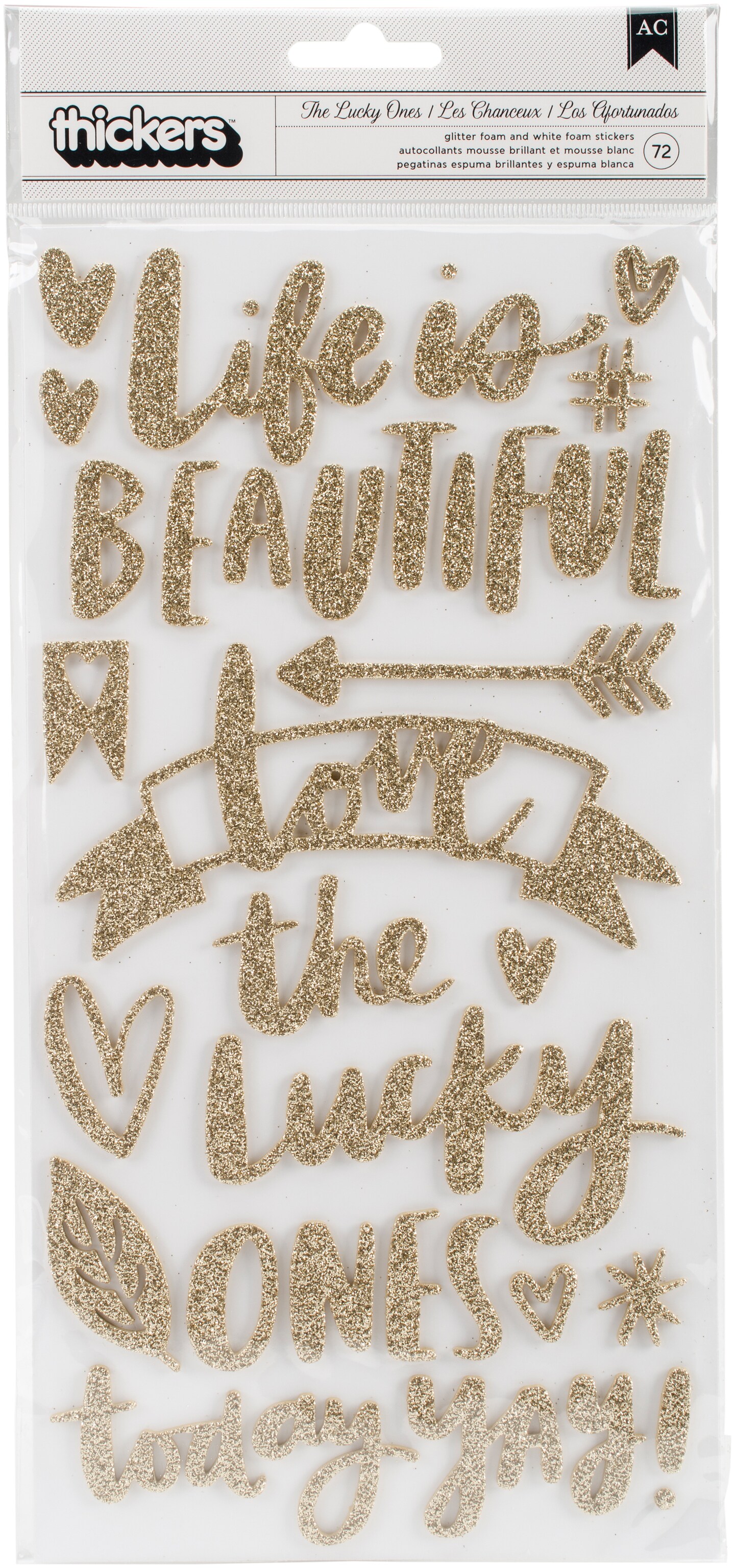 Thickers Amy Tan Hustle & Heart Phrase Stickers - Gold Glitter, 72pcs
