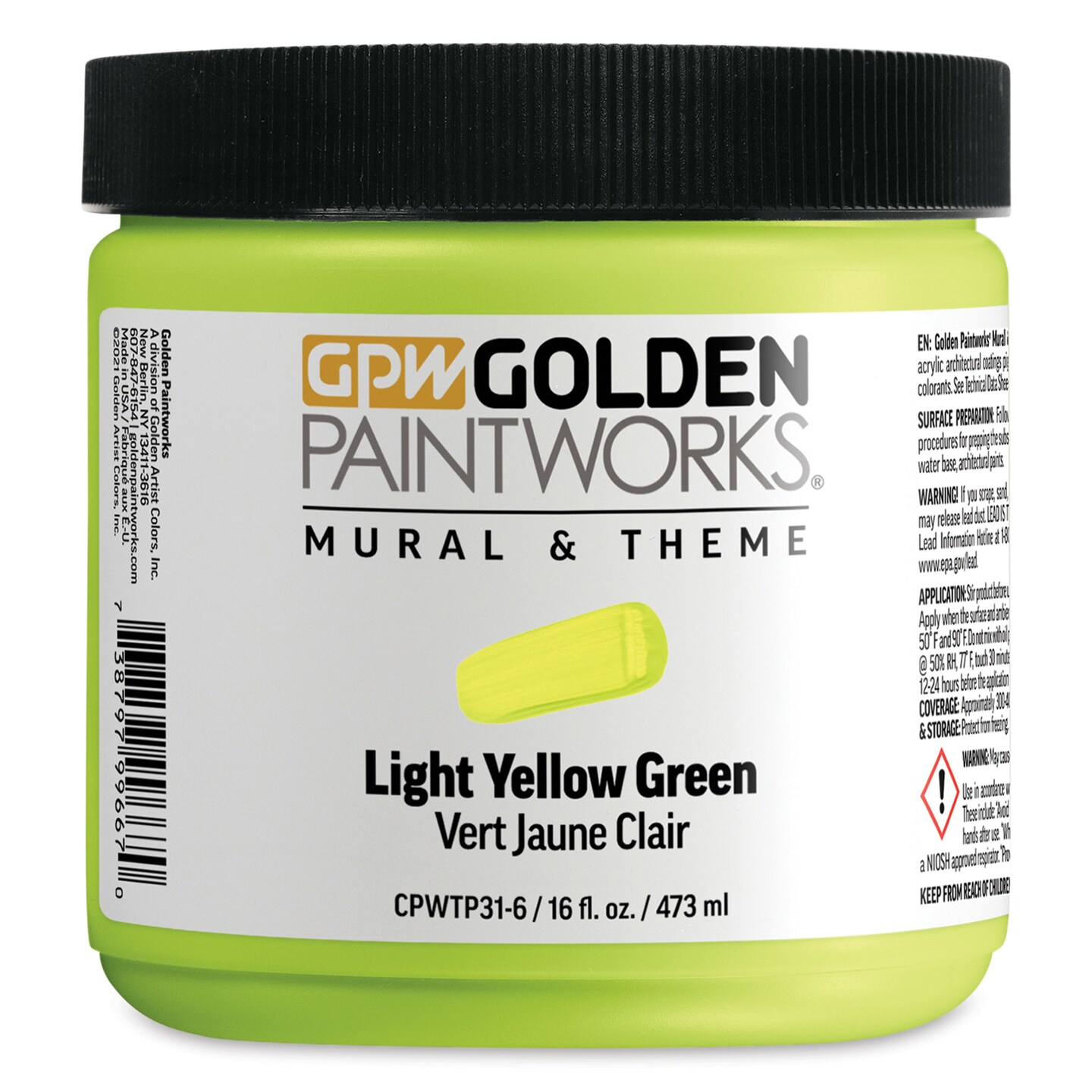 Golden Paintworks Mural and Theme Acrylic Paint - Light Yellow Green, 16 oz, Jar
