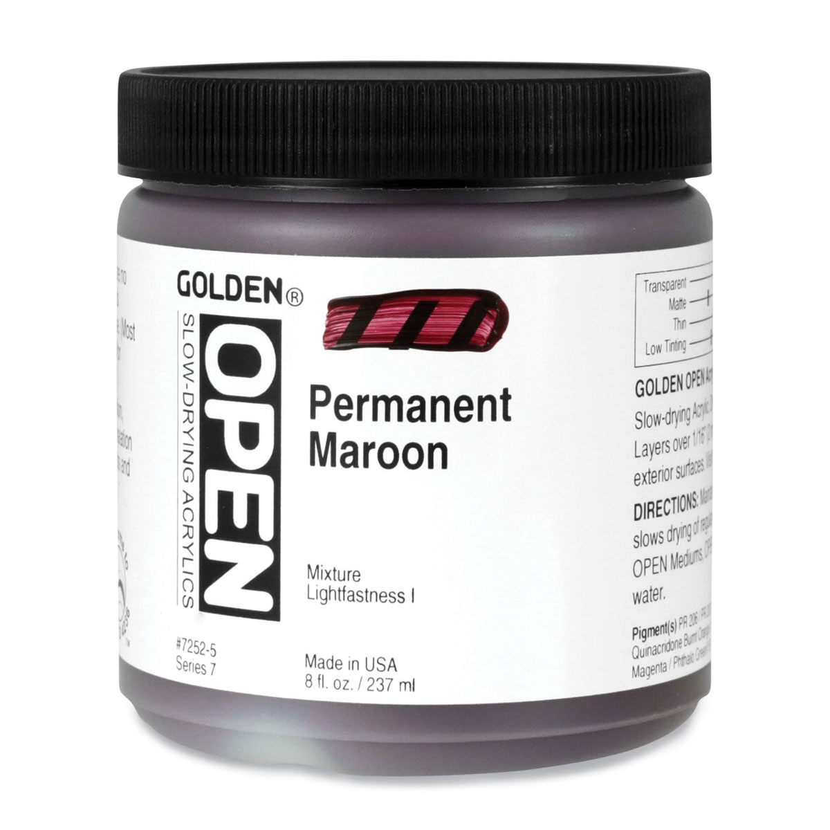Golden Open Acrylics - Permanent Maroon, 8 oz Jar