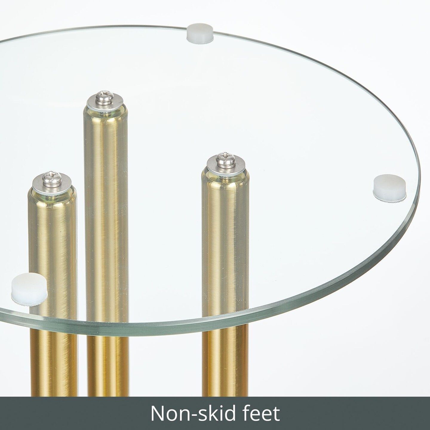 mDesign Metal and Glass Top 16" Round Accent Side/End Drink Table - Clear/Brass