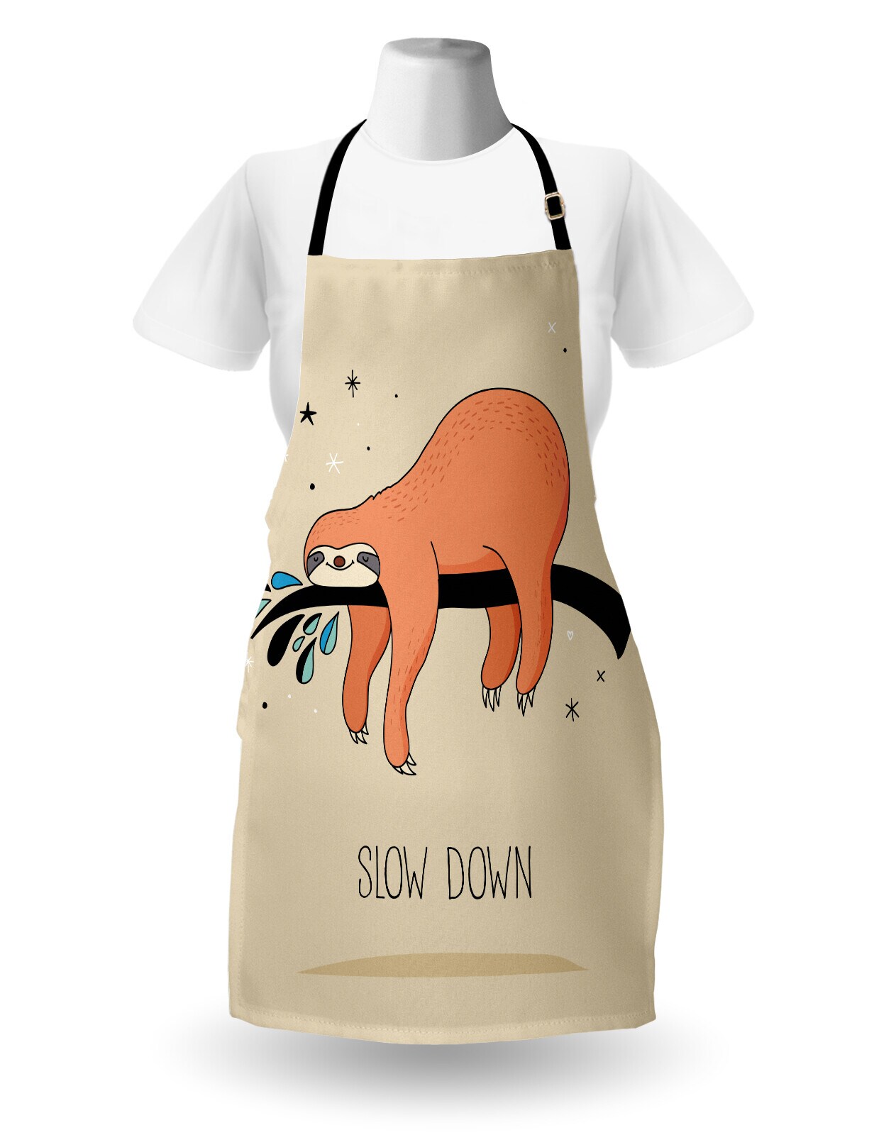Ambesonne Animal Apron, Sleeping Big Bear and Sloth Hanging on a Bench Cozy Lazy Wild Creature Image Print, Unisex Kitchen Bib with Adjustable Neck for Cooking Gardening, Adult Size, Multicolor