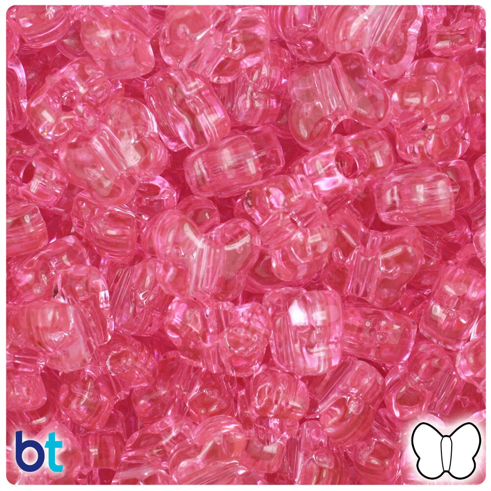 BeadTin Pink Transparent 13mm Butterfly Plastic Pony Beads (250pcs)