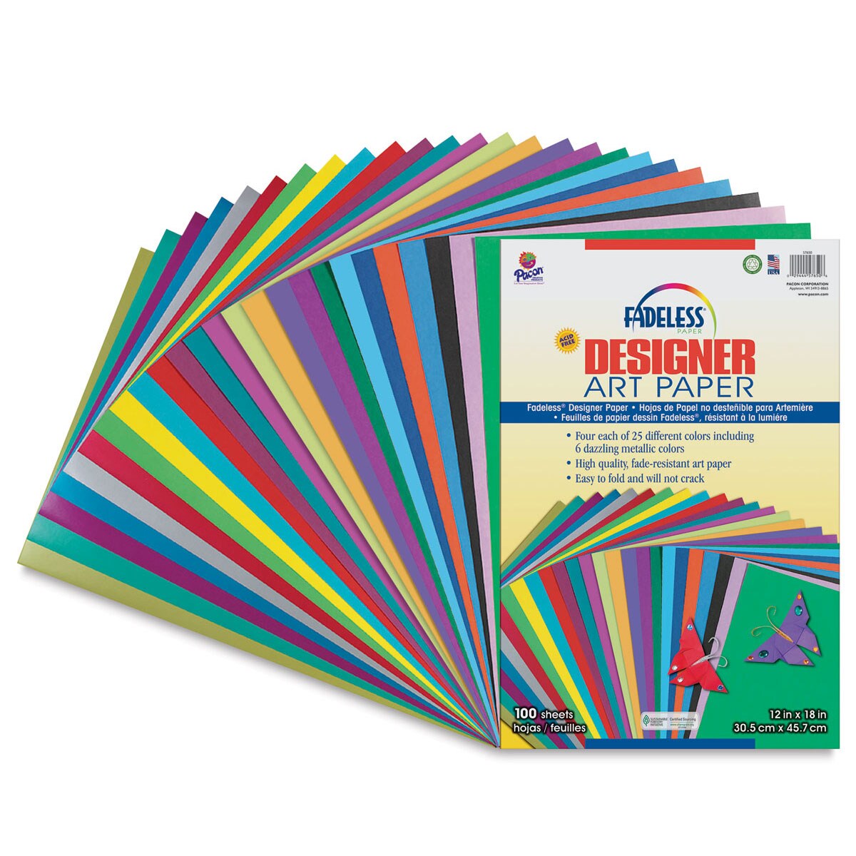 Fadeless Designer Paper - 12&#x22; x 18&#x22;, 25 Colors, Pkg of 100