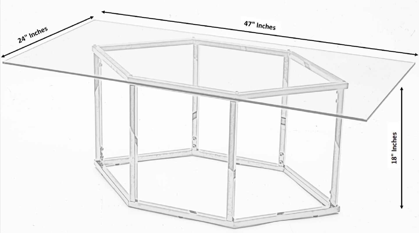 Rectangular Glass Top Hexagon Gold Stainless Steel Metal Base Coffee Table