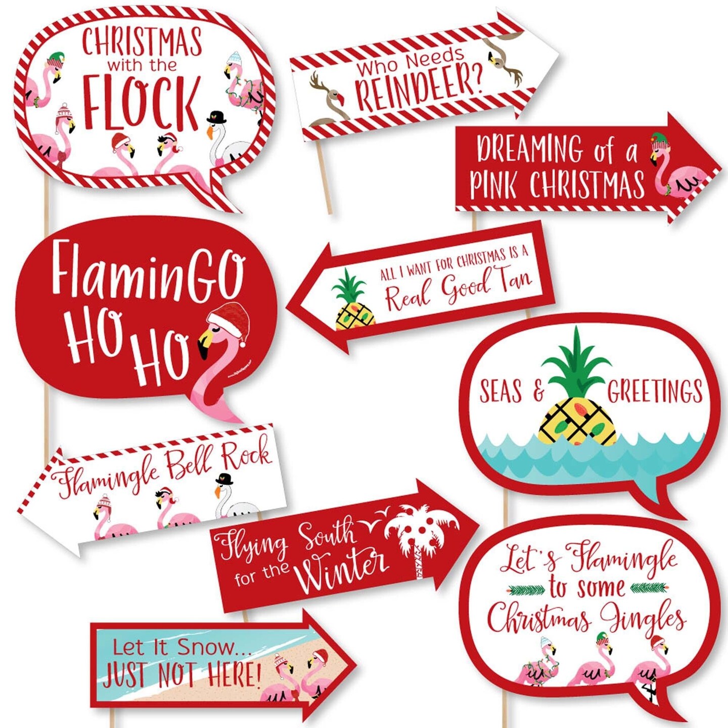 Big Dot of Happiness Funny Flamingle Bells - Tropical Flamingo Christmas Photo Booth Props Kit - 10 Piece
