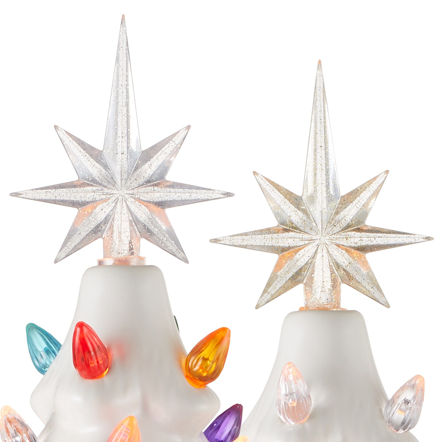 Casafield Hand Painted Ceramic Christmas Tree, White 15-Inch Pre-Lit Tree with 128 Multi Color Lights and 2 Star Toppers