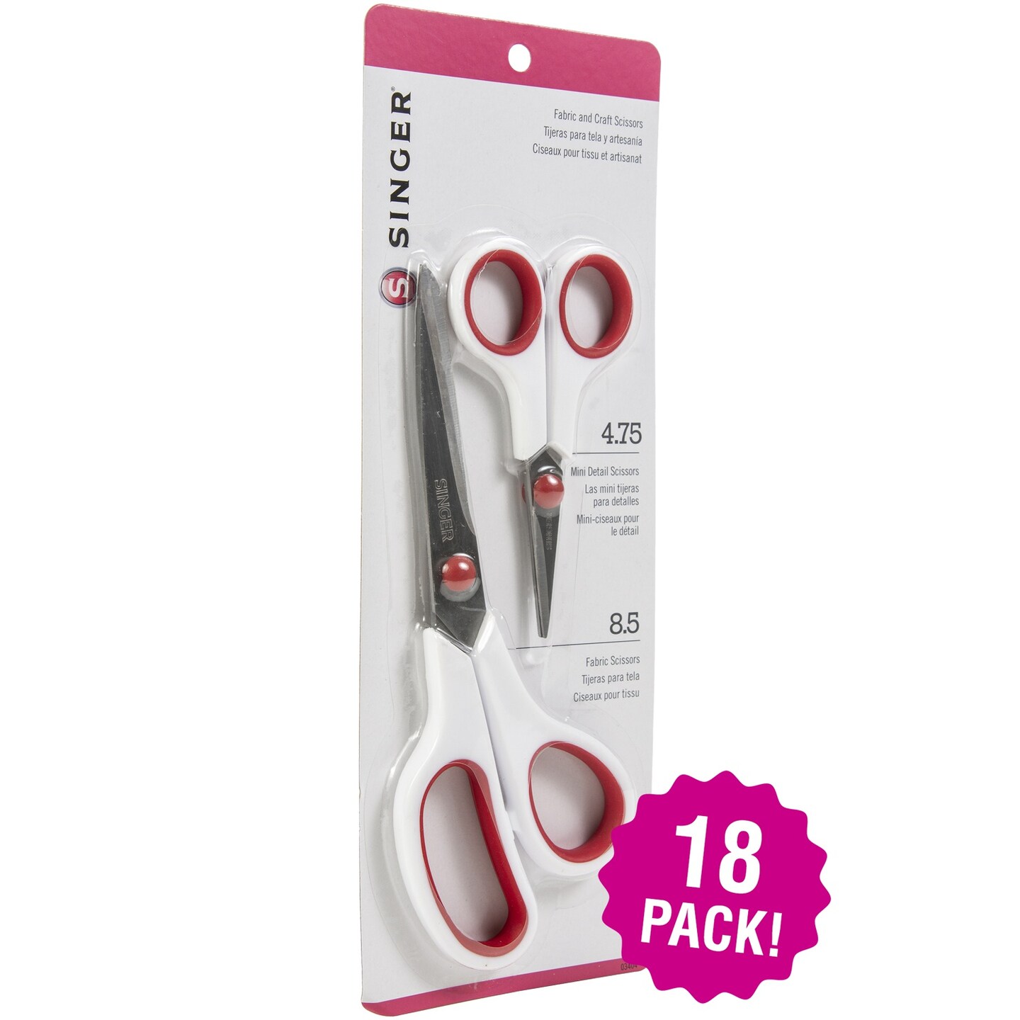 Multipack of 18 - Singer Fabric &#x26; Craft Scissors Set W/Comfort Grip 2/Pkg-8.5&#x22; Lightweight &#x26; 4.75&#x22; Detail Scissors