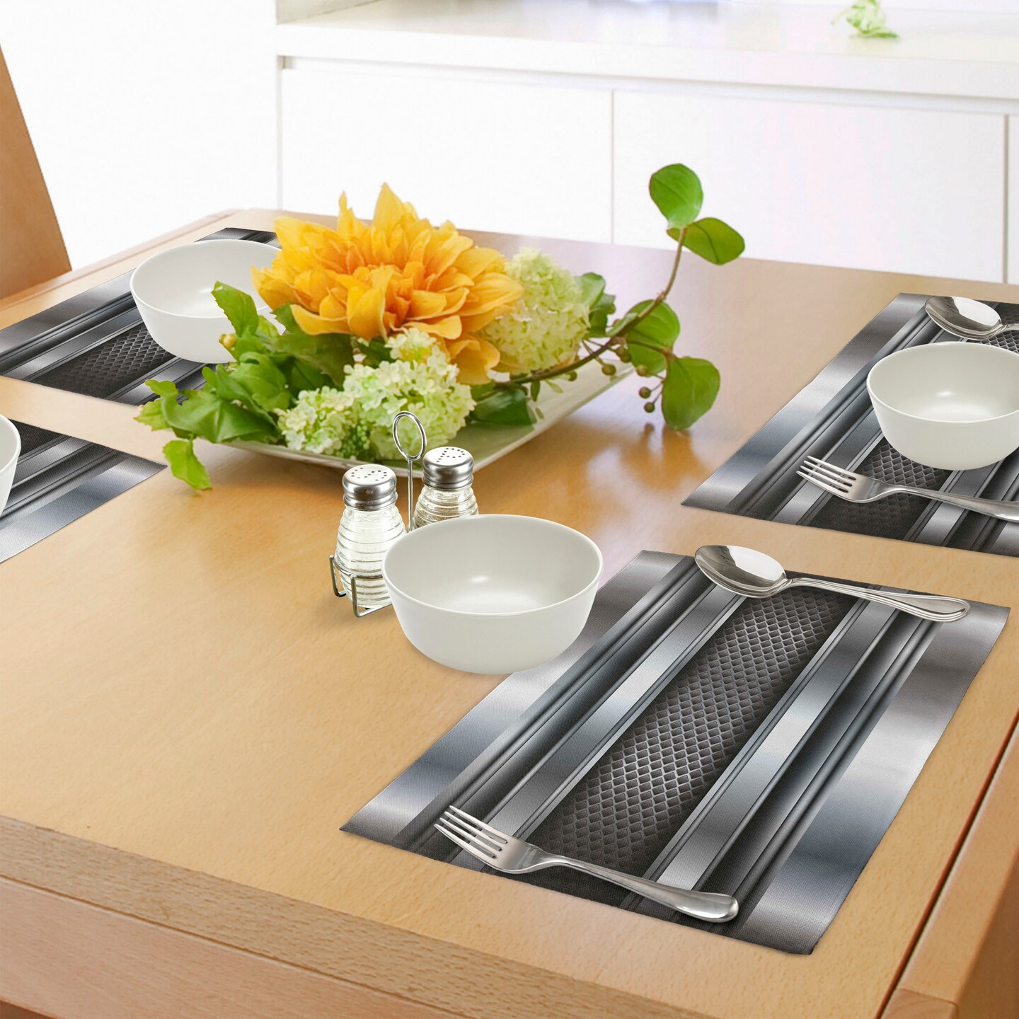 Ambesonne Grey Place Mats Set of 4, Realistic Vivid Looking Steel Plates Image Heavy Industry Technology Themed Print, Washable Fabric Placemats for Dining Table, Standard Size, Grey Taupe