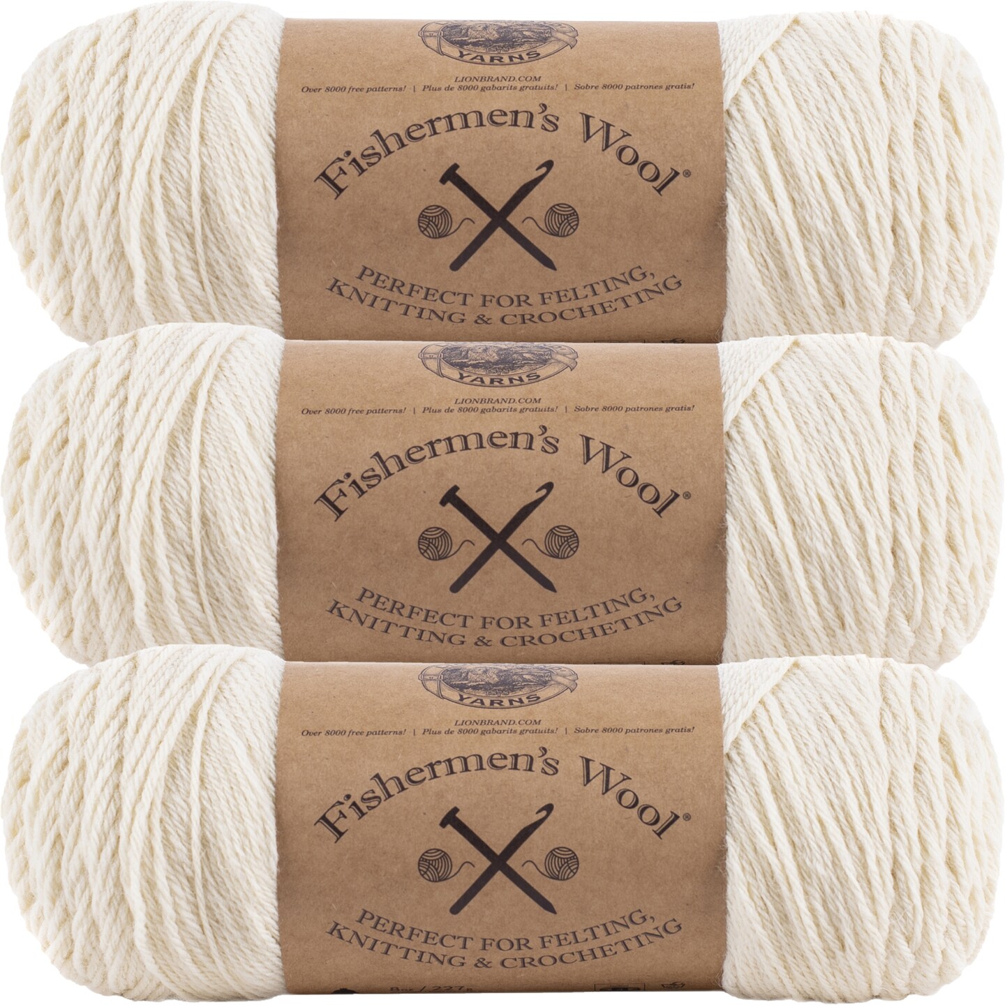 (3 Pack) Lion Brand Fishermen&#x27;s Wool Yarn - Natural