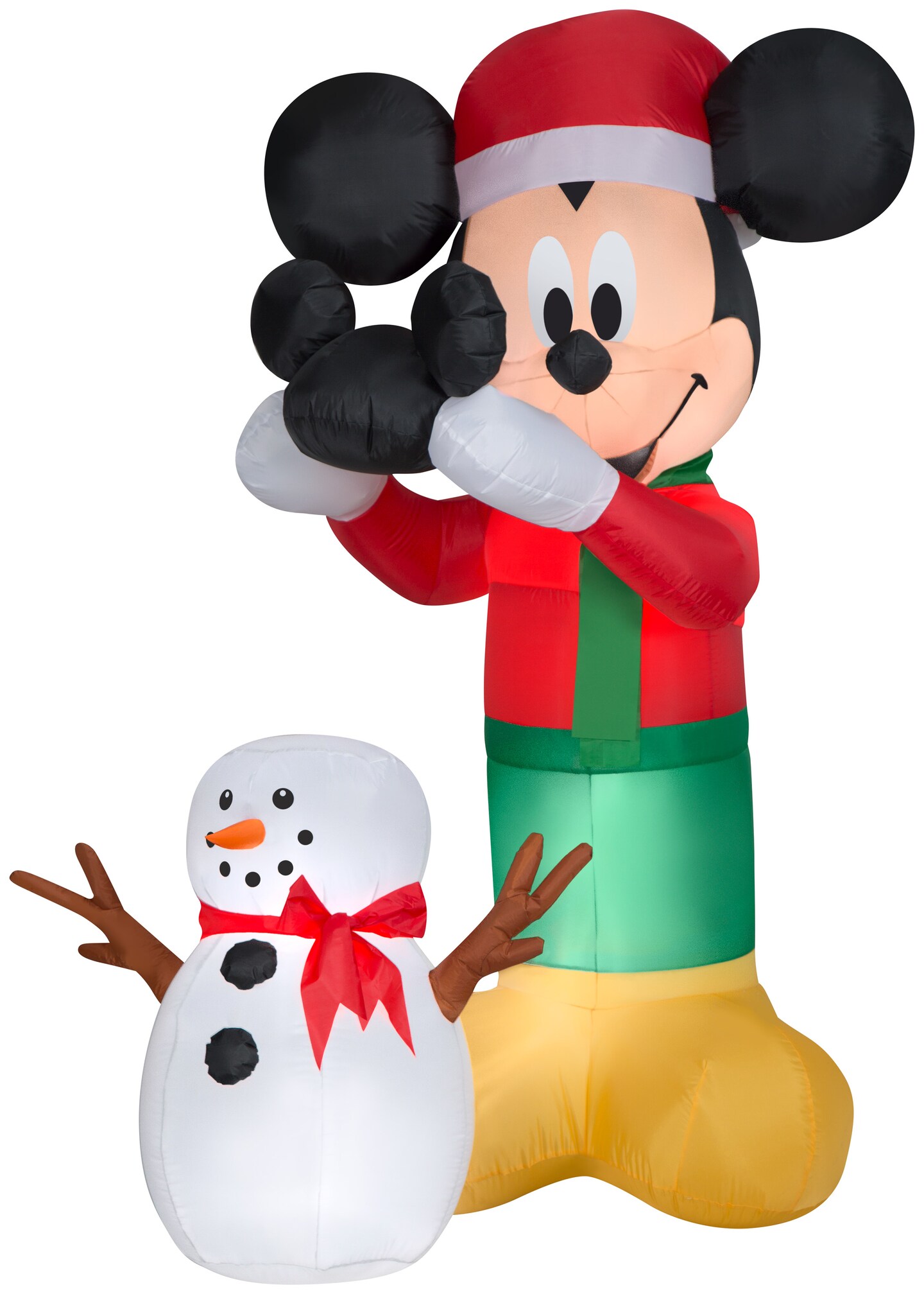 6&#x27; Gemmy Airblown Christmas Animated Mickey Putting Mickey Ears Hat On Snowman 117107
