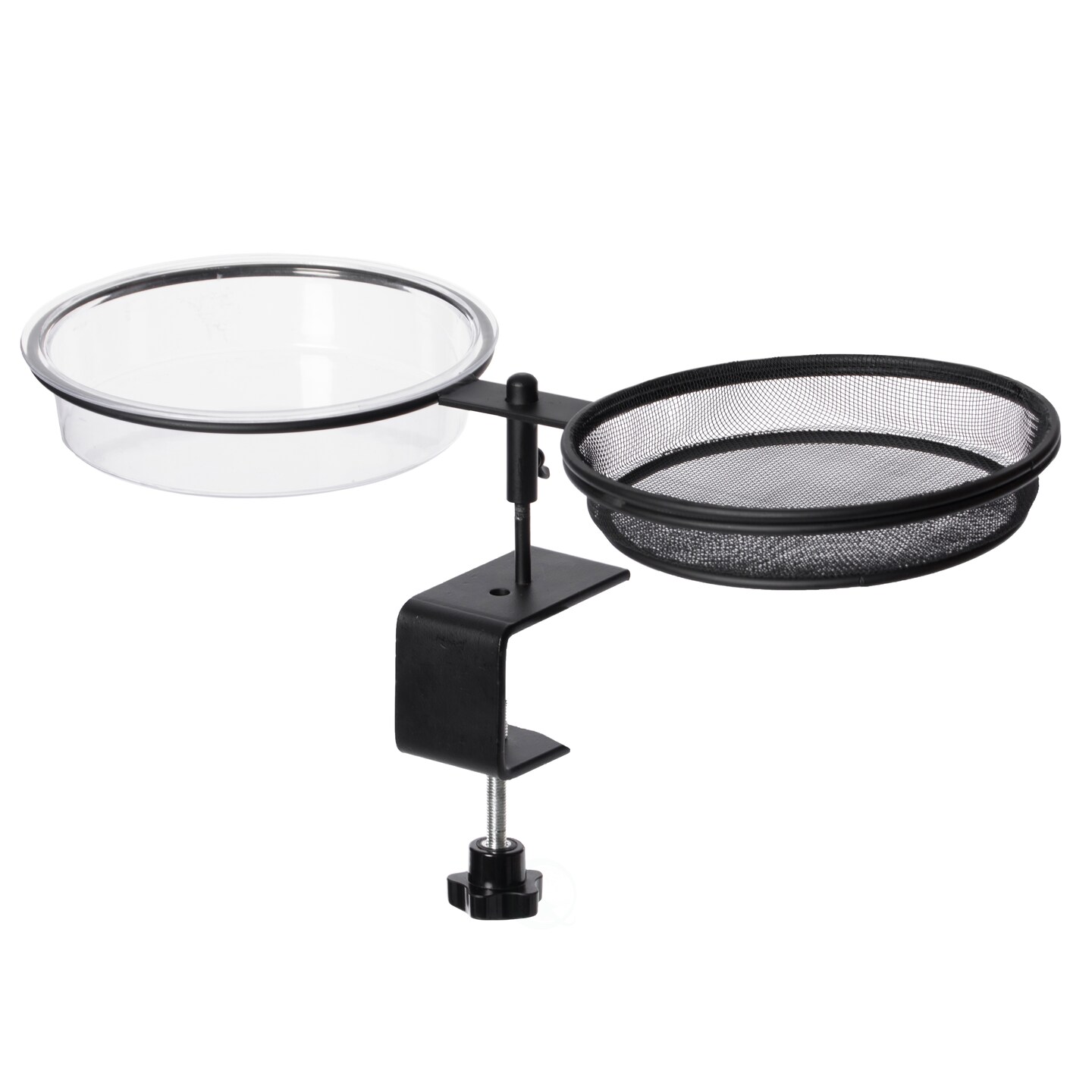 Outdoor Round 2 in 1 Deck Mounted Bird Bath Bowl Railing Bird Mesh Tray Feeder with Adjustable Clamp