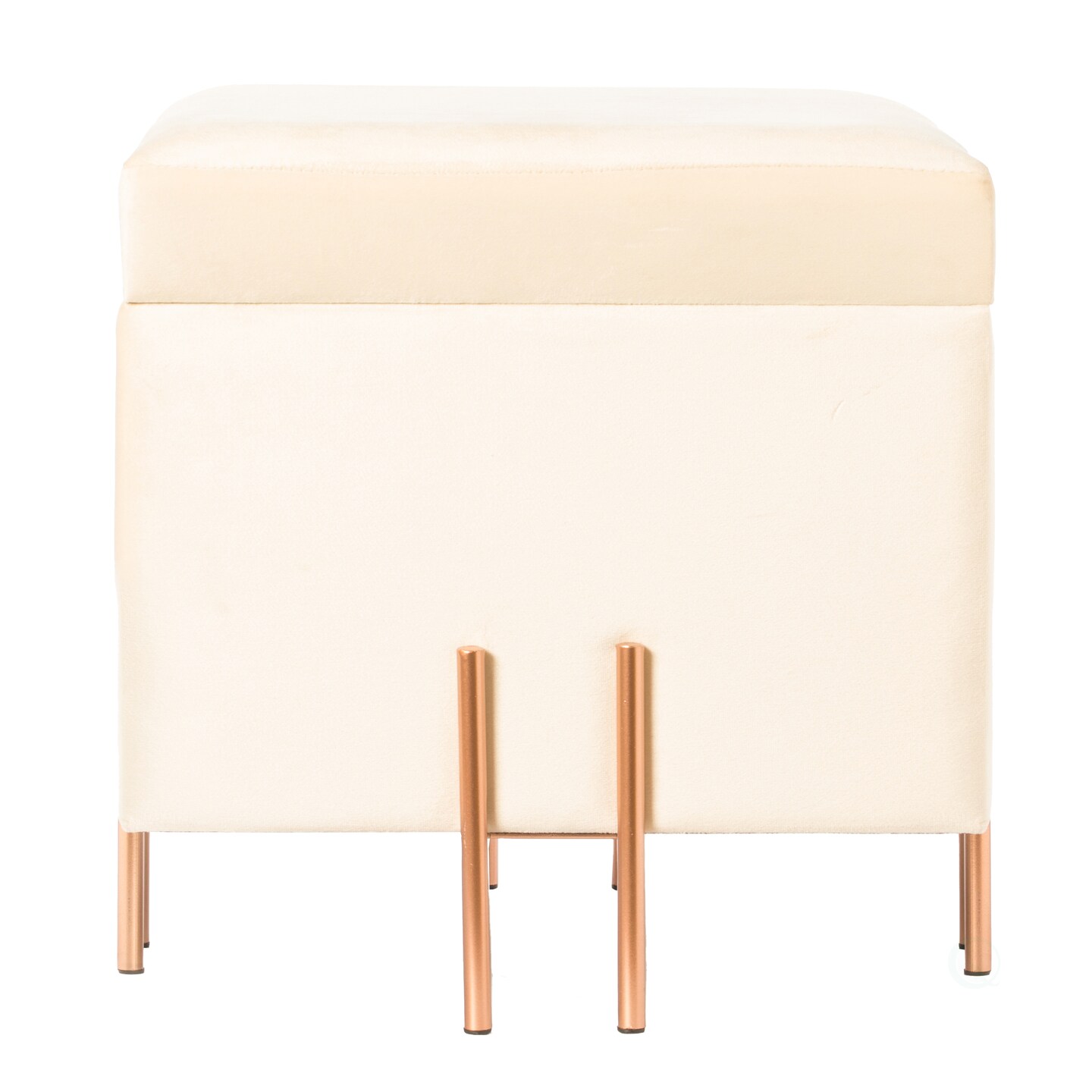 Square Velvet Storage Ottoman with Rose Gold Legs