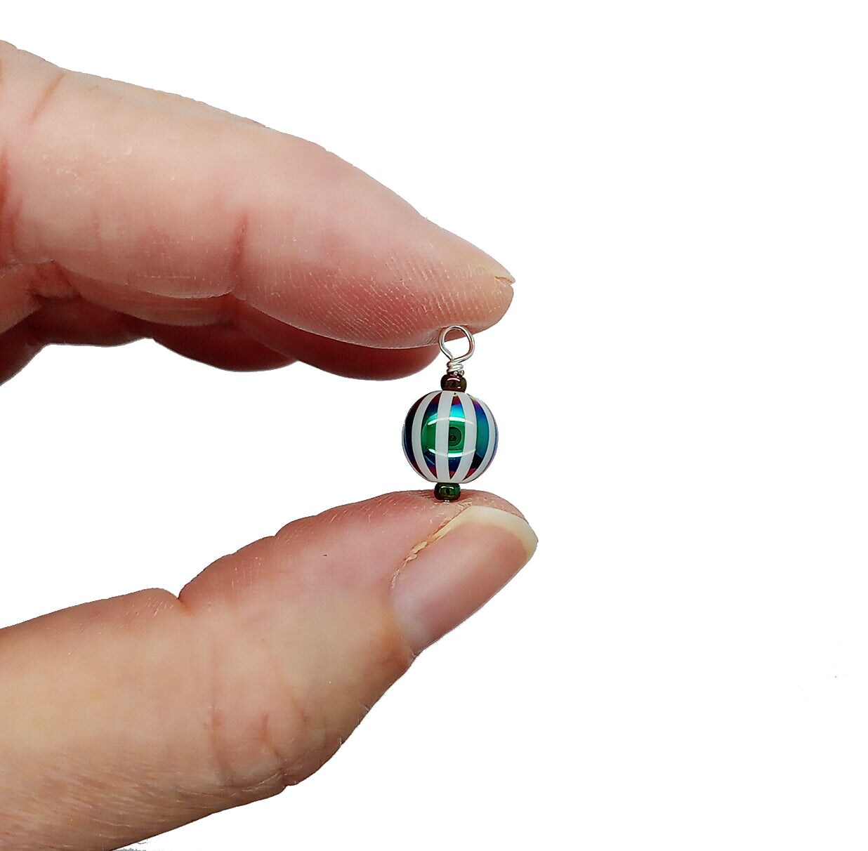 Tiny Iridescent Striped Bead Dangles, Charms for Jewelry Making, 10 pc, Adorabilities