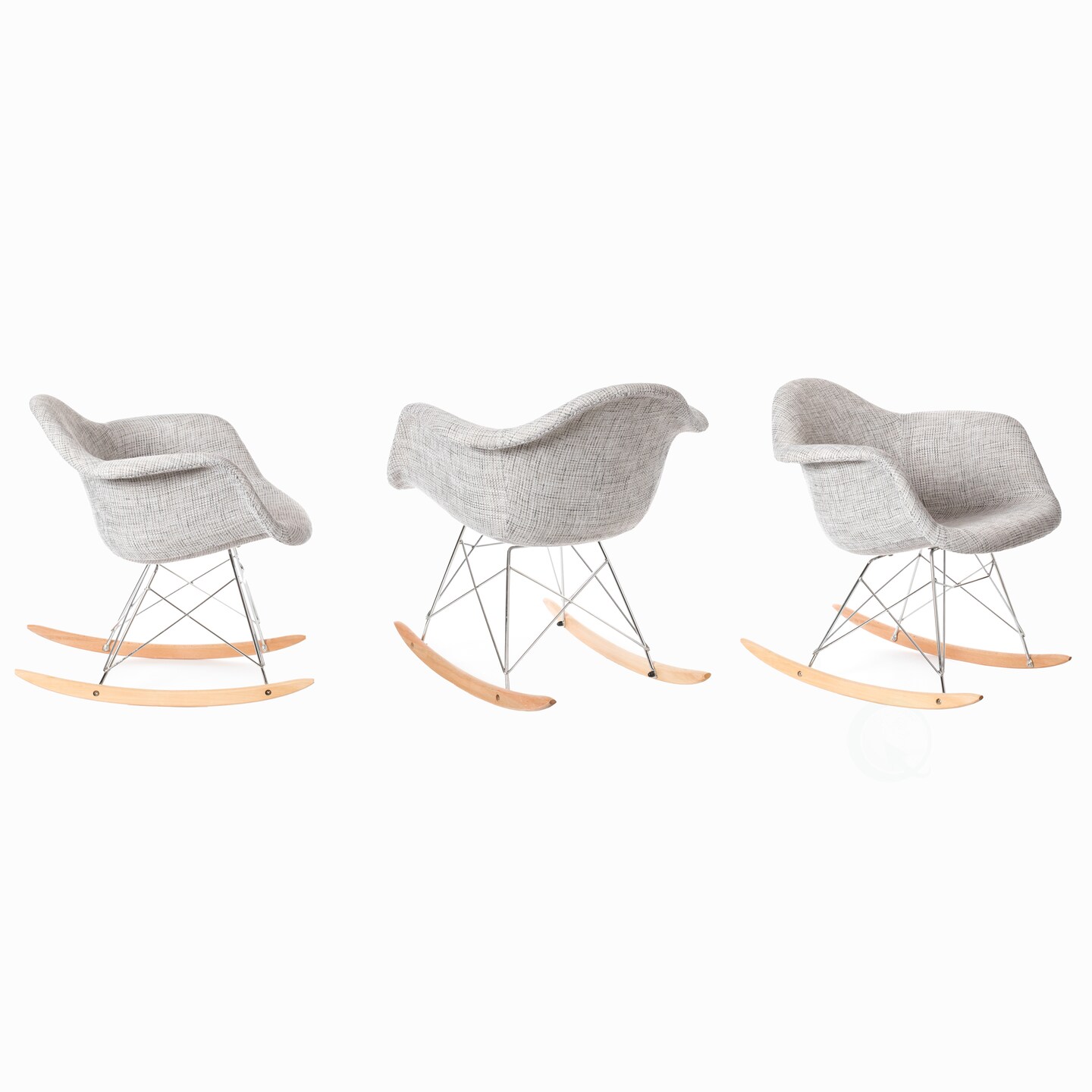 Mid-Century Modern Style Fabric Rocking Chair RAR Shell Dining Arm Chair, Light Gray
