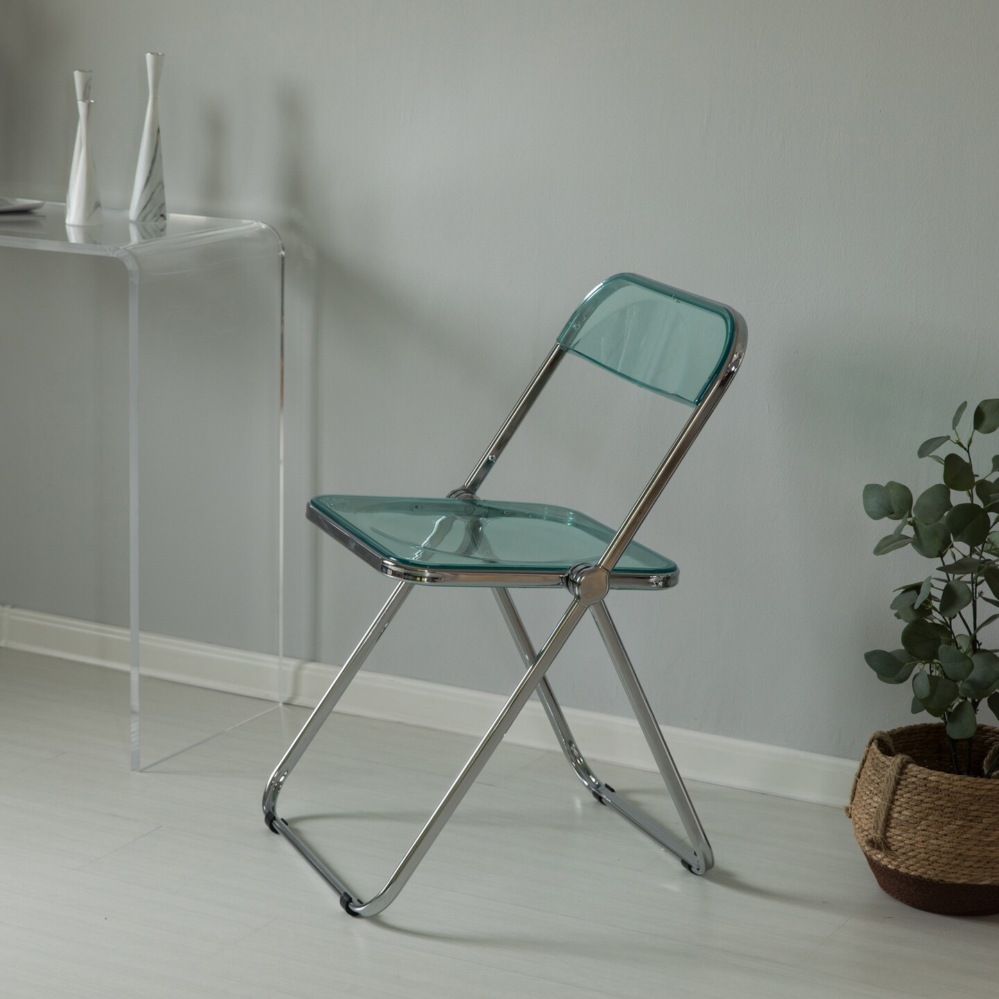 Acrylic Folding Party Transparent Chair with Double Hinged Back | Indoor Outdoor Portable Commercial Seat with Silver Metal Frame for Home, Office, Wedding Party, Picnic, and Kitchen Dining