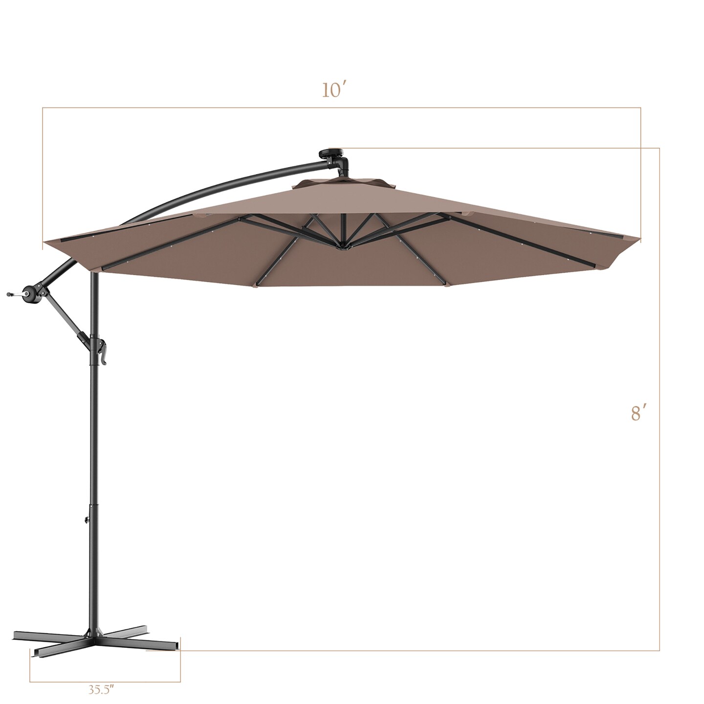 Costway 10&#x27; Hanging Solar LED Umbrella Patio Garden Sun Shade Offset Market W/Base Tan