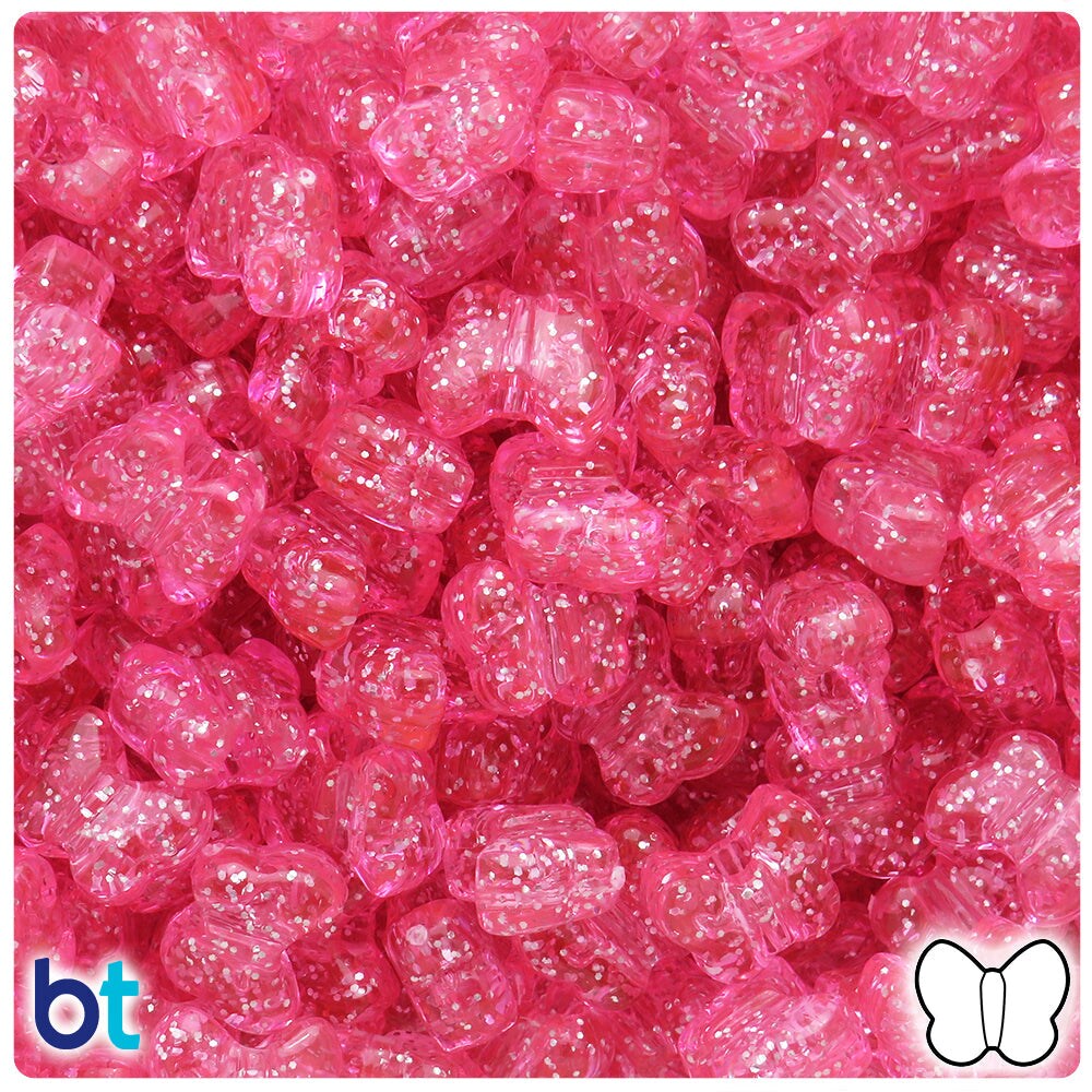 BeadTin Pink Sparkle 13mm Butterfly Plastic Pony Beads (250pcs)