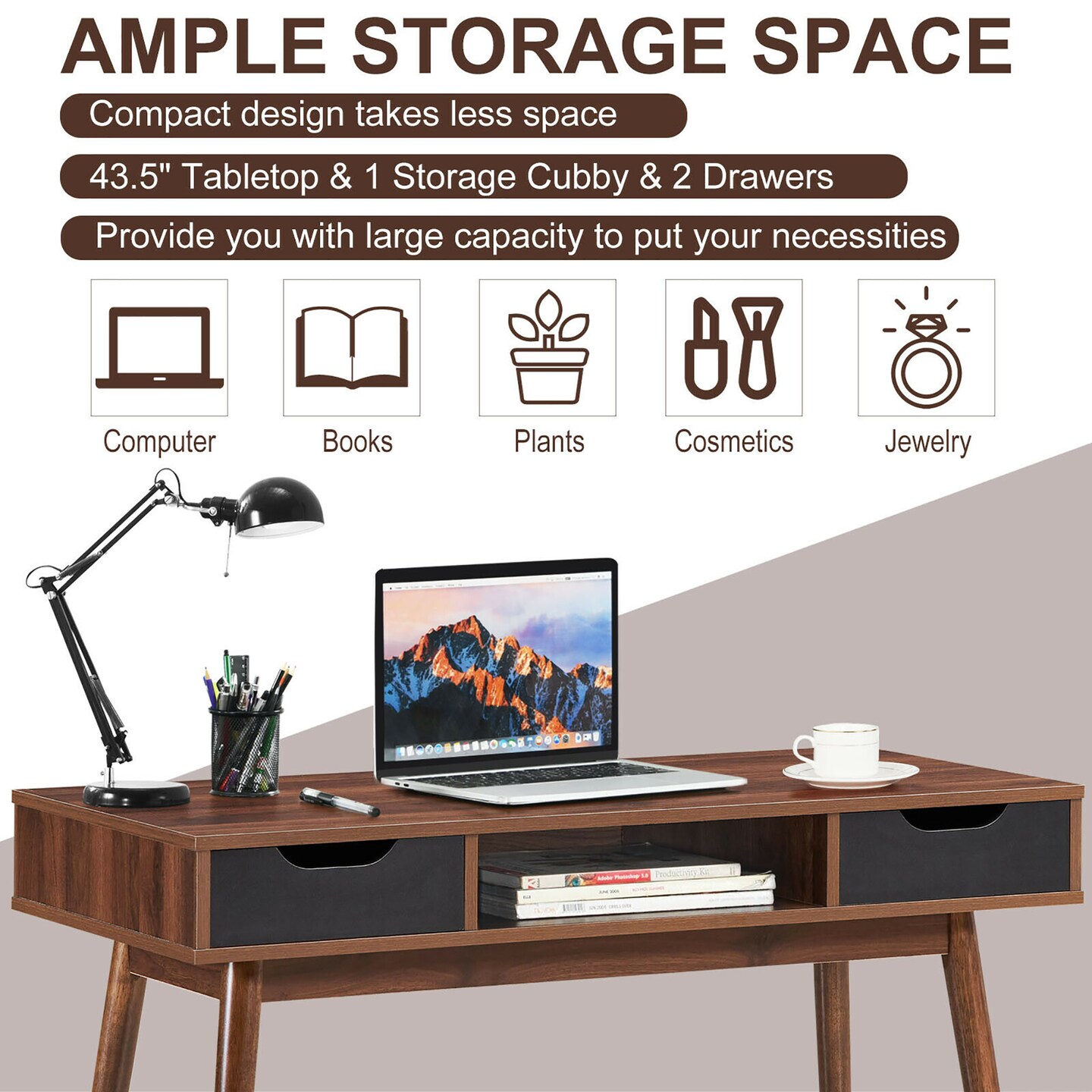 Costway Computer Desk Writing Table w/ Drawers Laptop PC Workstation Home Oak\Walnut