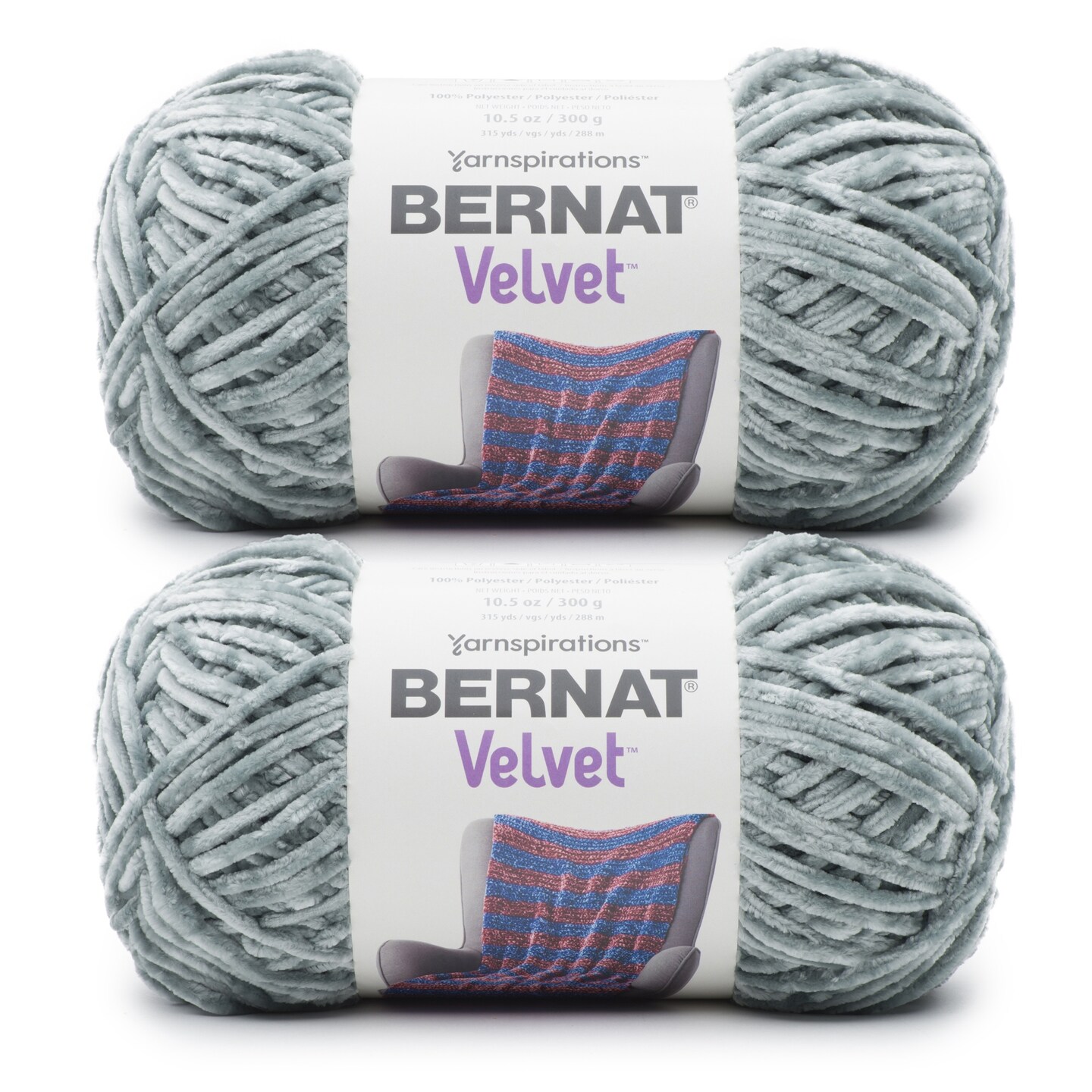 Bernat Velvet Smokey Green Yarn 2 Pack of 300g 10.5oz Polyester 5 Bulky 315 Yards Knitting Crochet