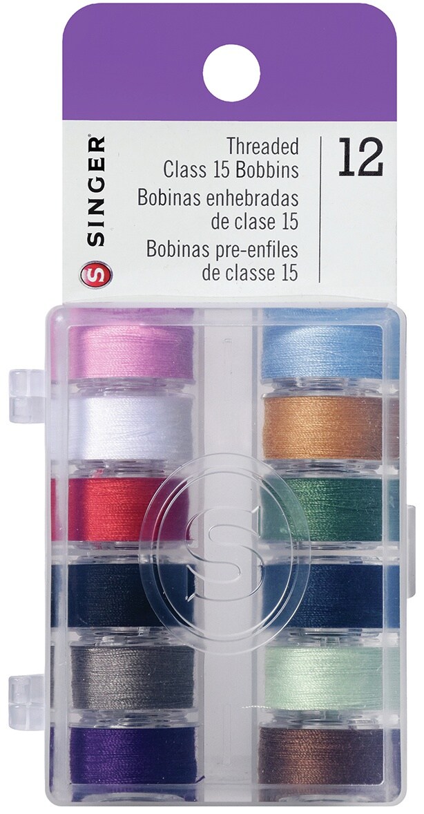 SINGER Transparent Plastic Class 15 Bobbins - Threaded-12/Pkg