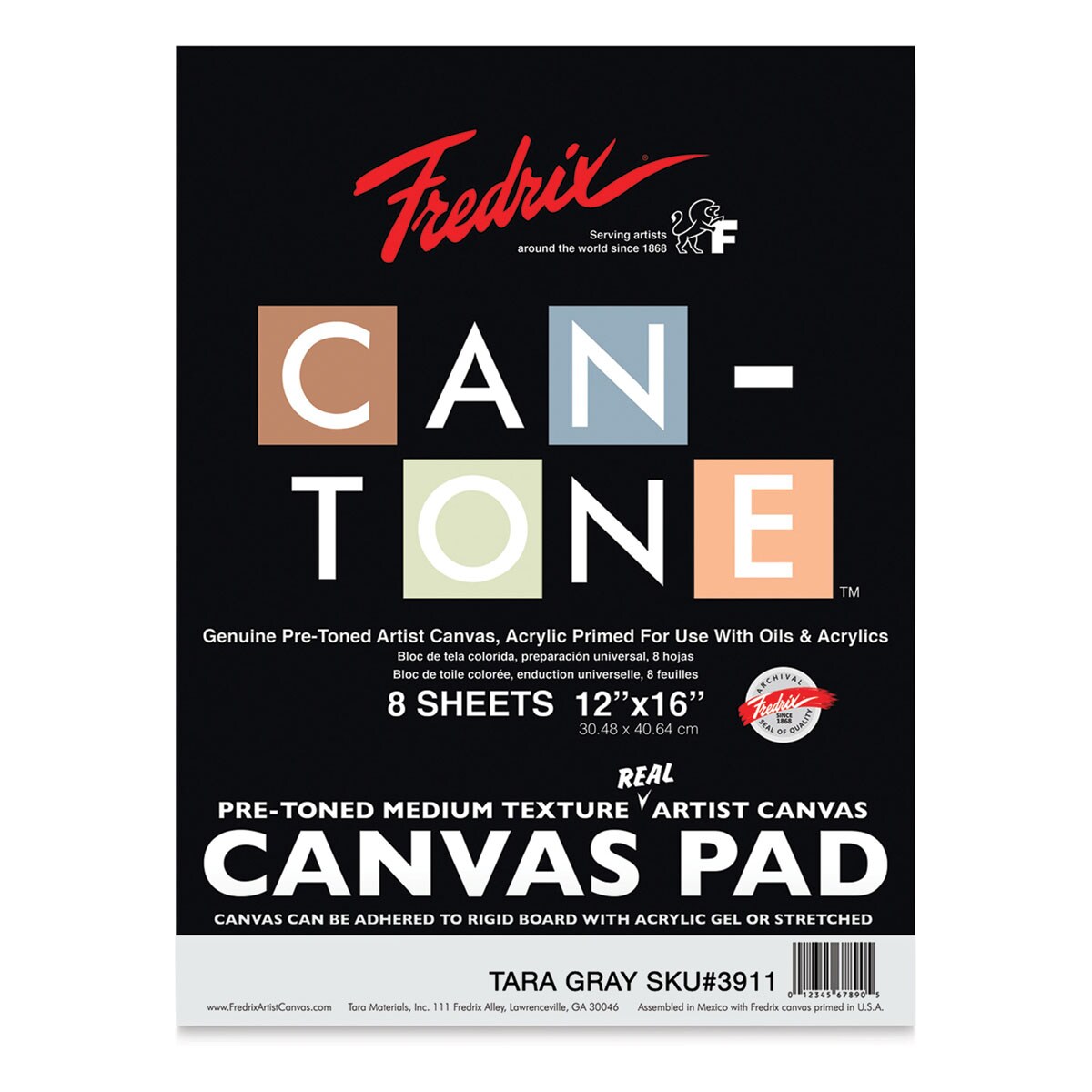 Fredrix Can-Tone Pre-Toned Canvas Pad - Tara Gray, 12&#x22; x 16&#x22;