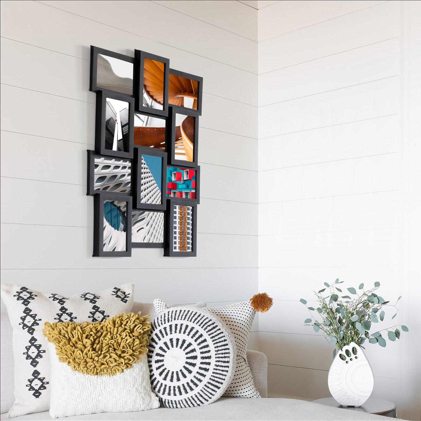 Decorative Modern Wall Mounted Multi Photo Frame Collage Picture Holder for 12 Pictures 4 x 6 Inch, Black