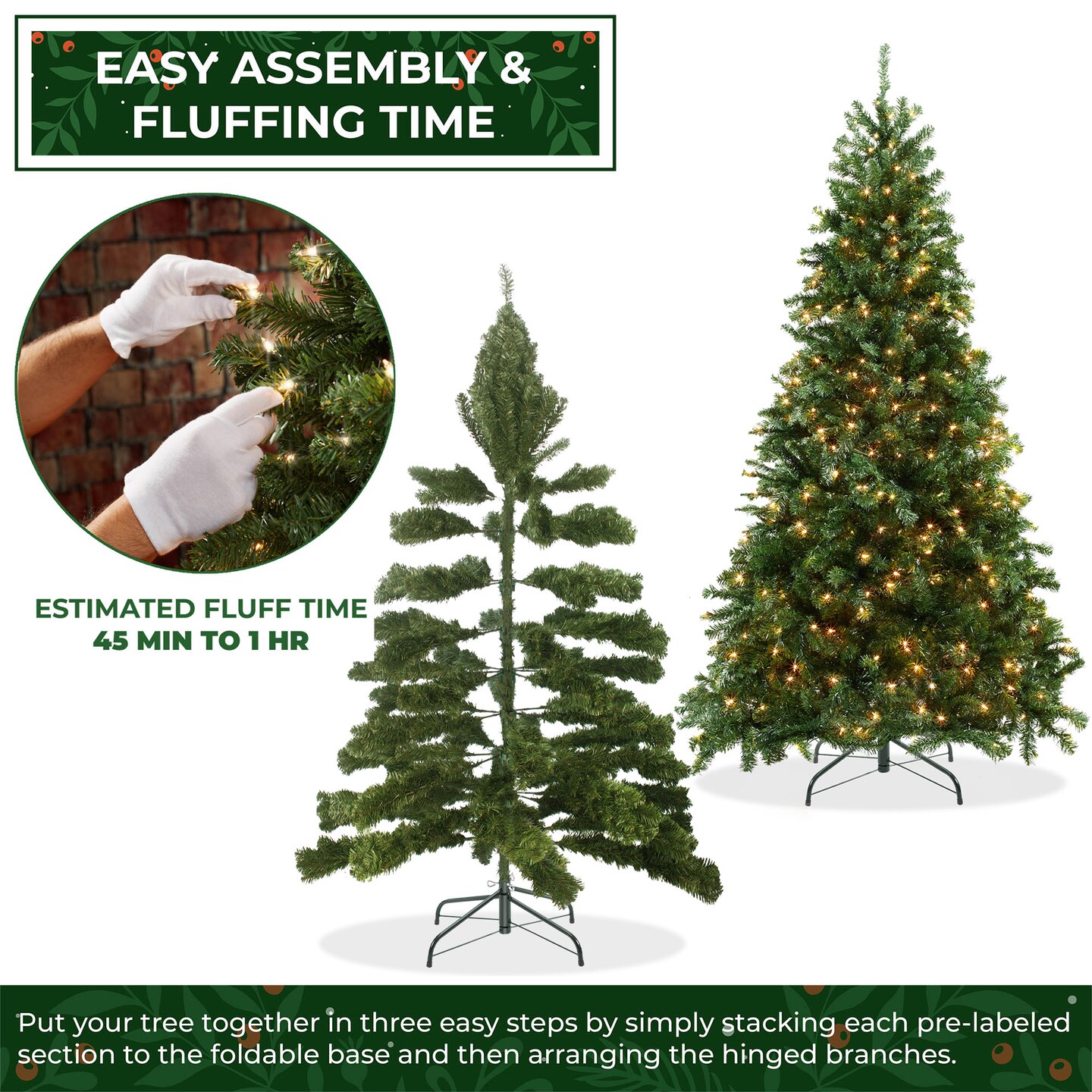 Casafield Realistic Pre-Lit Green Spruce Artificial Holiday Christmas Tree&#xA0;with Sturdy Metal Stand