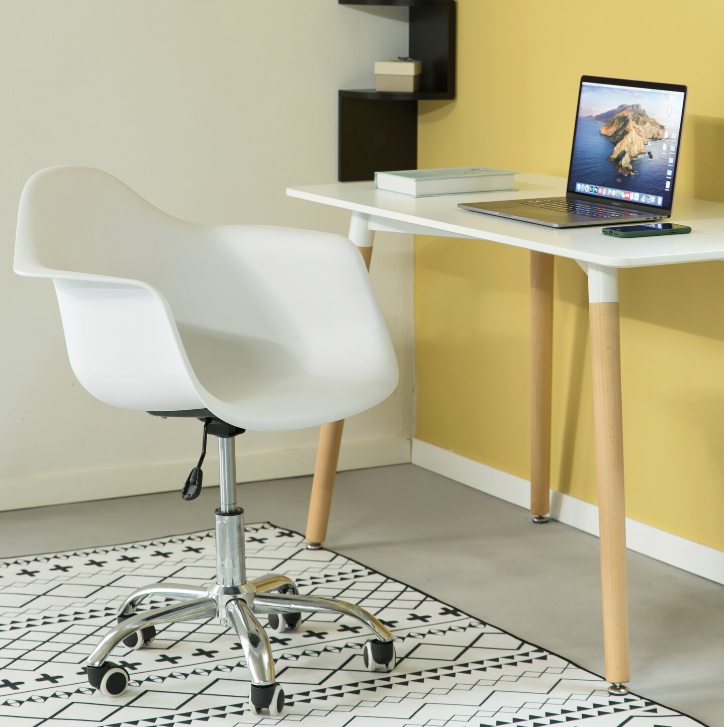 Mid-Century Modern Style Adjustable Swivel Plastic Shell Molded Office Task Chair with Rolling Wheels