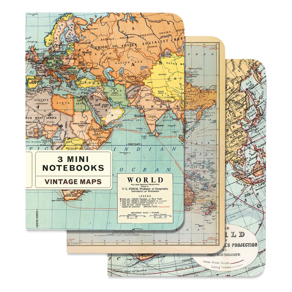 Cavallini Vintage Maps Mini Notebooks, Pkg of 3