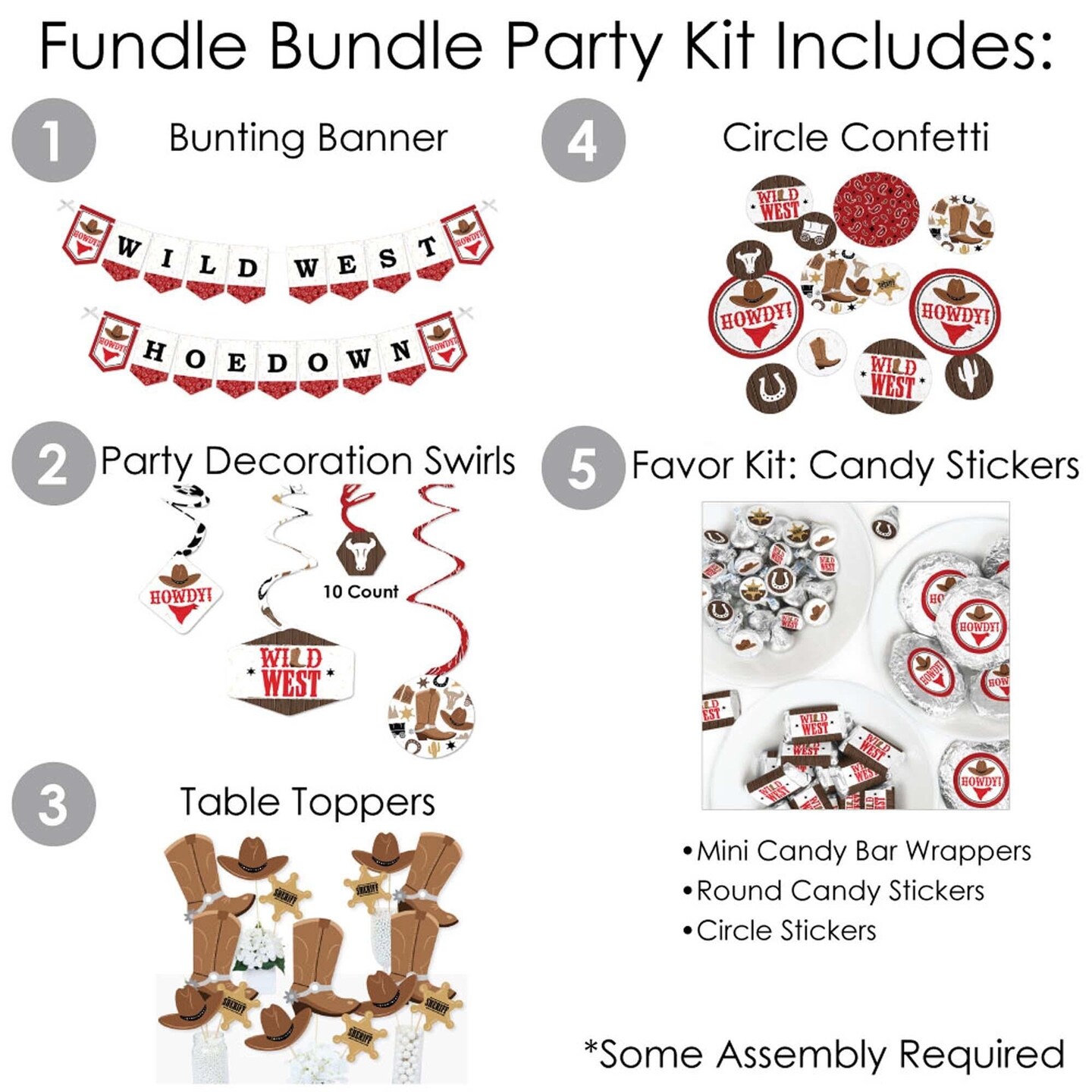 Big Dot of Happiness Western Hoedown - Wild West Cowboy Party Supplies - Banner Decoration Kit - Fundle Bundle