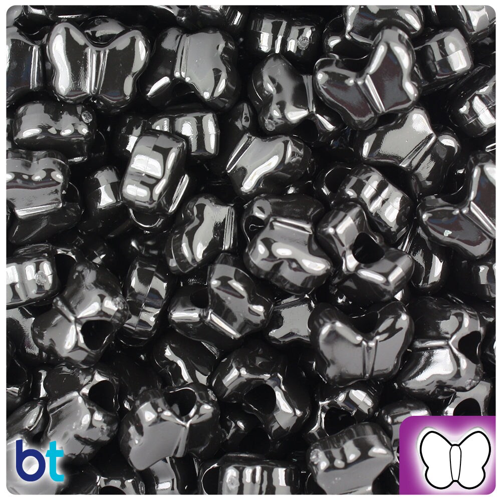 BeadTin Black Opaque 13mm Butterfly Plastic Pony Beads (250pcs)