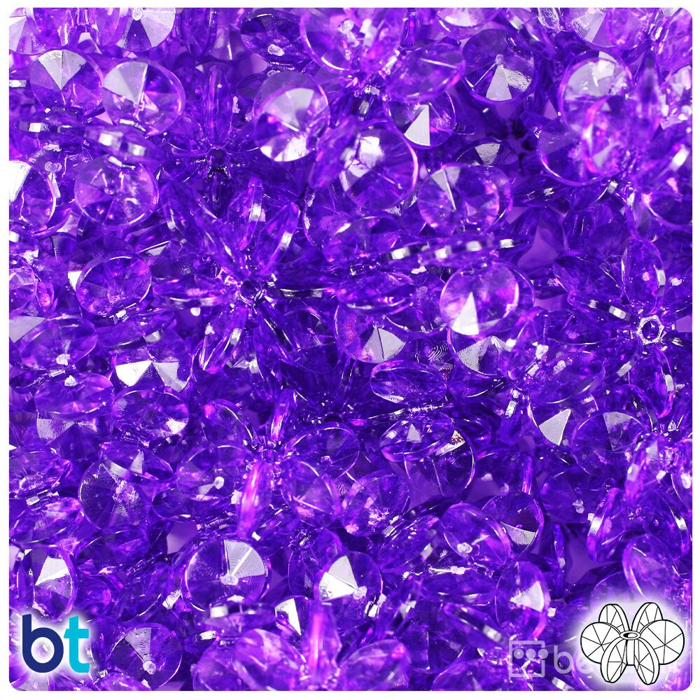 BeadTin Amethyst Transparent 18mm SunBurst Plastic Craft Beads (135pcs)