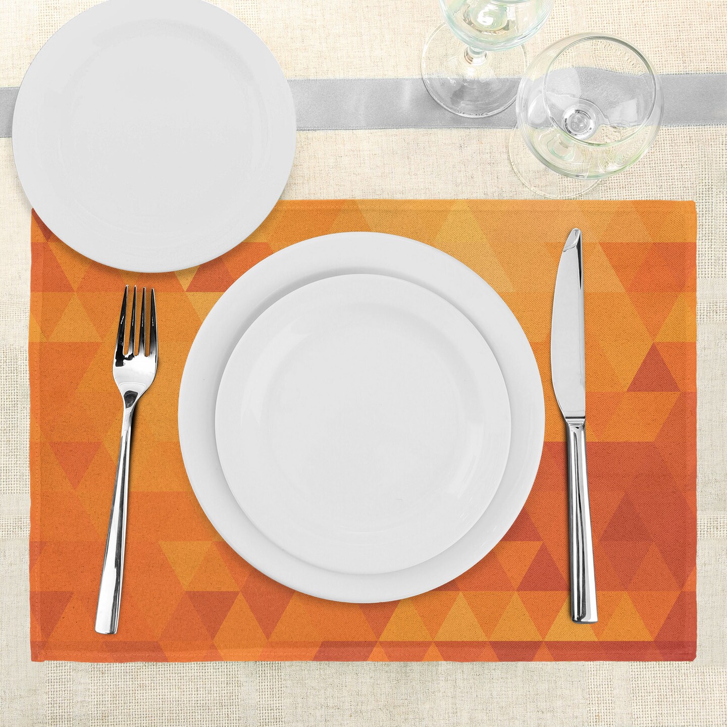 Ambesonne Orange Place Mats Set of 4, Triangle Mosaic Shapes and Patterns with Abstract Digital Pixel Like Effect Print, Washable Fabric Placemats for Dining Table, Standard Size, Burnt Orange