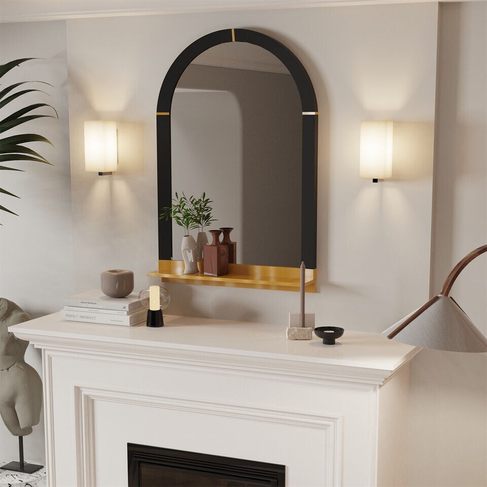 Arch Decor Accent Mirror Bathroom Fireplace Black Frame Gold Base Vanity Mirror