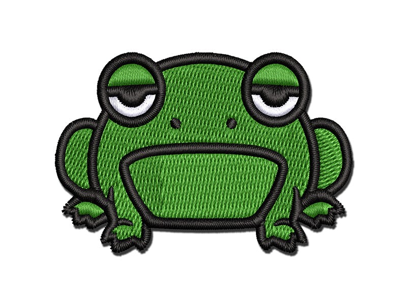 Unamused and Grumpy Frog Multi-Color Embroidered Iron-On or Hook & Loop  Patch Applique