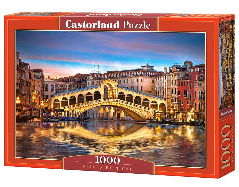 1000 Piece Jigsaw Puzzle, Rialto by Night, Rialto Bridge, Venice, Italy, Romantic place, European puzzle, Adult Puzzle, Castorland C-104215-2