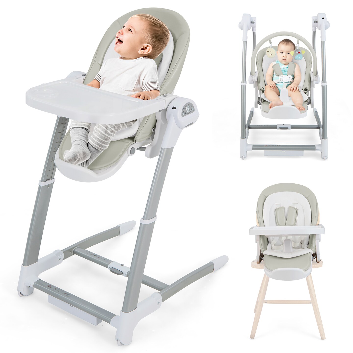 Babyjoy 3 in 1 Baby Swing High Chair with 8 Adjustable Heights Music Box Grey Pink Michaels