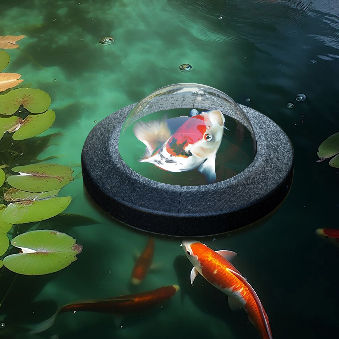 Floating Plastic Pond Fish Dome Ball for Fish to Swim Above the Surface of the Pond, Easy Assembly