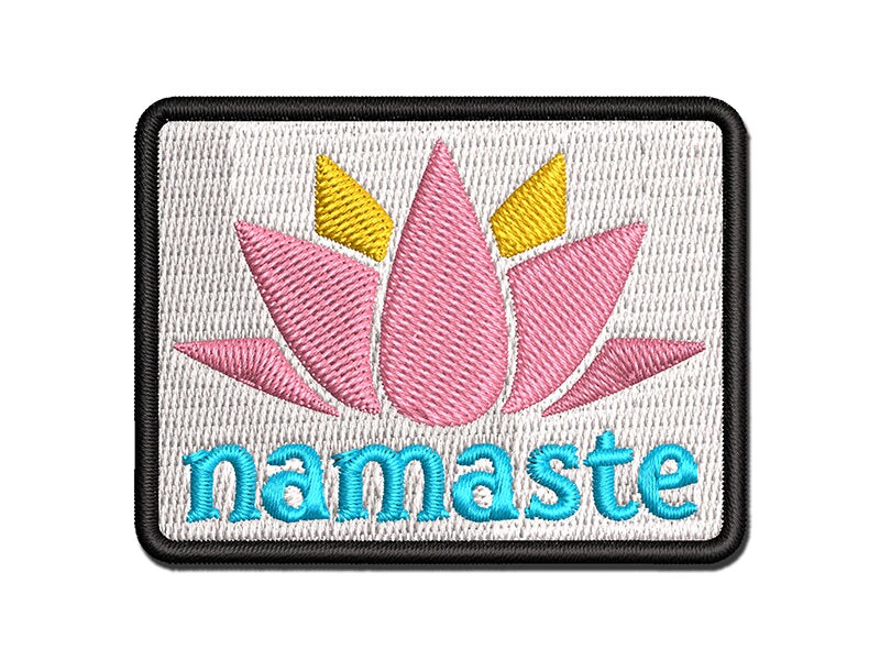 Namaste with Lotus Flower Yoga Multi-Color Embroidered Iron-On or Hook &#x26; Loop Patch Applique