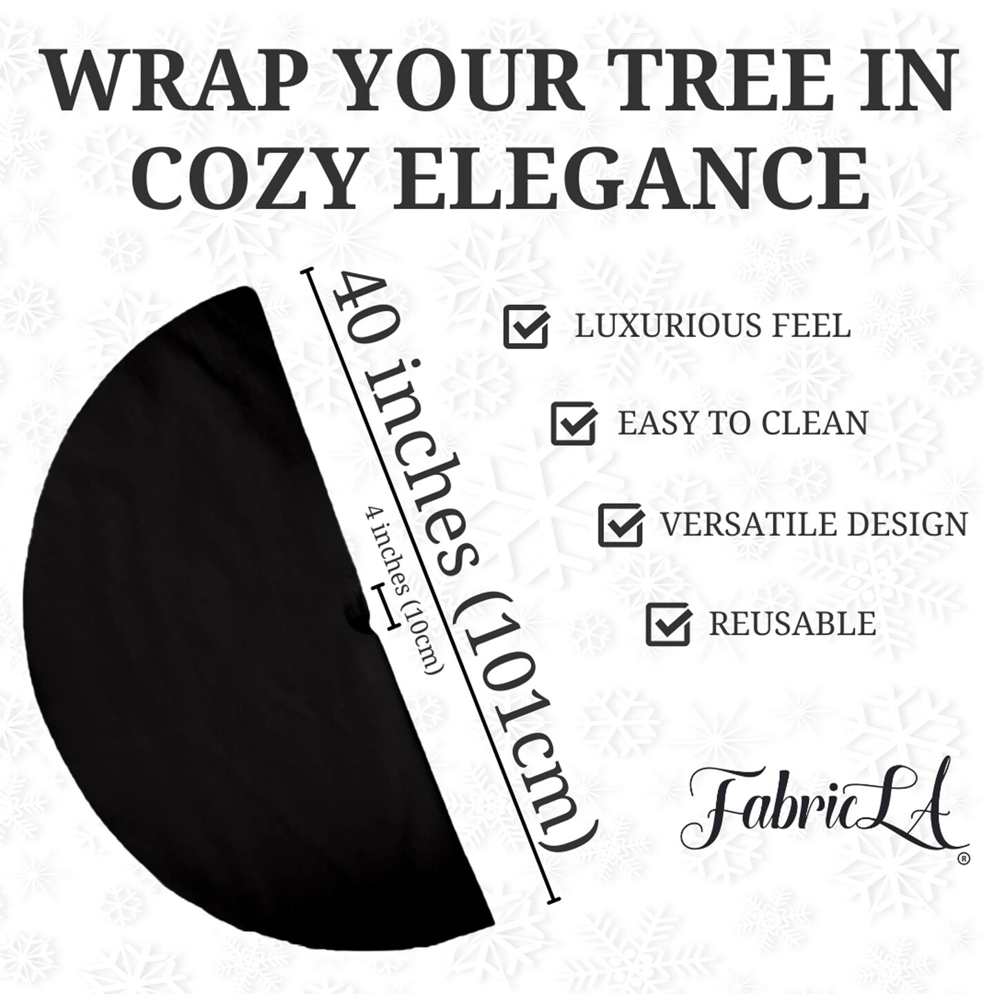 FabricLA 40" Black Faux Fur Christmas Tree Skirt - Fluffy Plush Tree Skirt (101cm) for Holiday Decorations