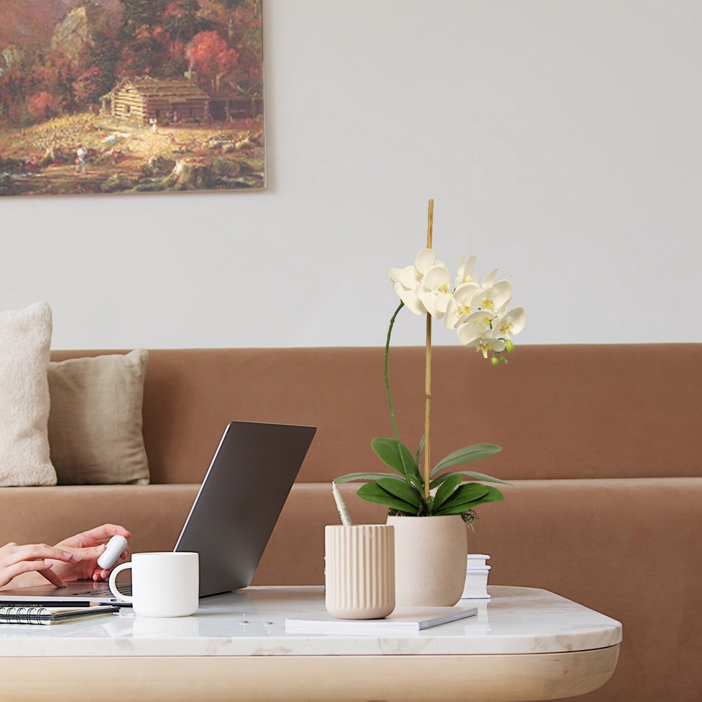 Set of 2 Pure White Phalaenopsis Orchid Stems | 31-Inch Lifelike Artificial Flowers with 10 Silk Blooms for Home Decor, Centerpieces, and Floral Arrangements | Floral Home by Artificial Flowers