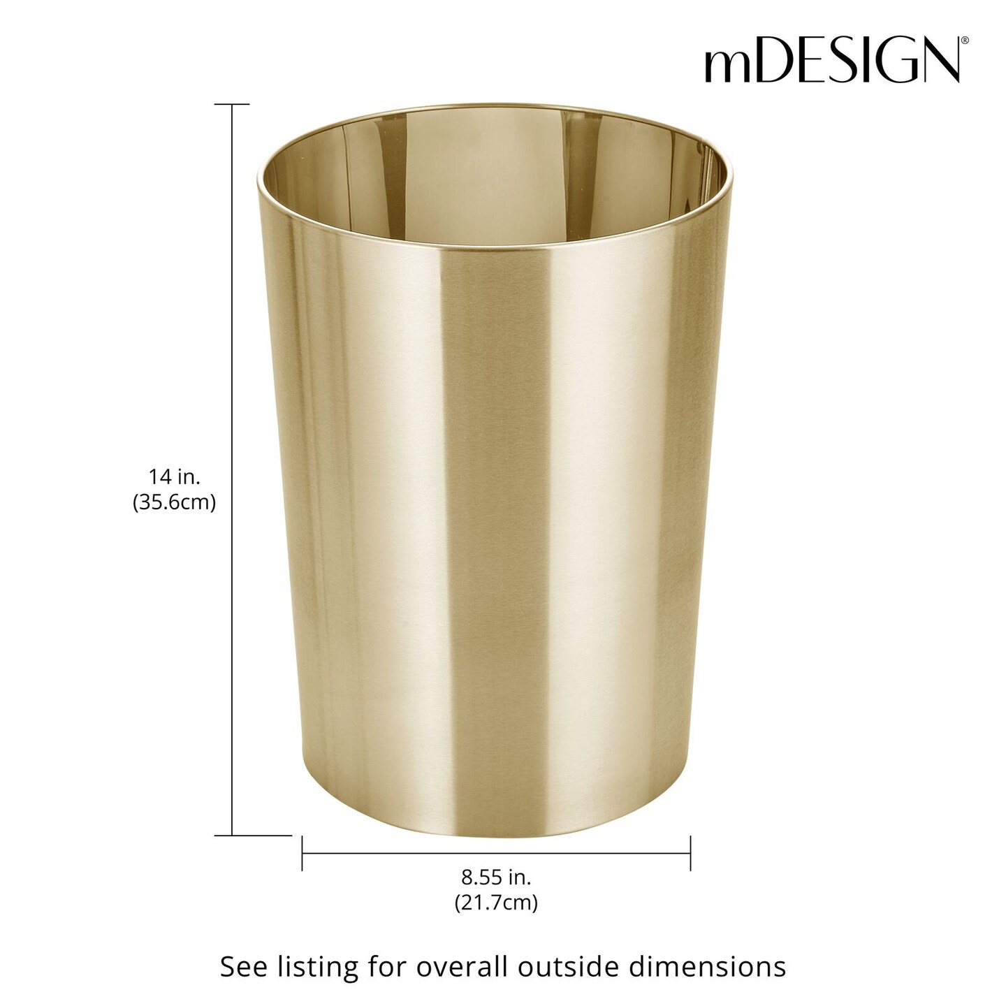 mDesign Small Steel Round Trash Wastebasket Garbage Bin