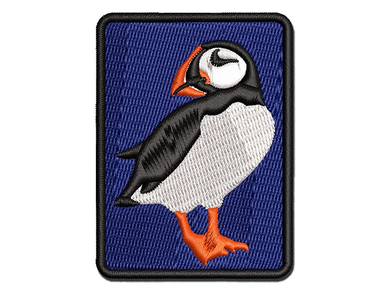 Shy Puffin Bird Multi-Color Embroidered Iron-On or Hook &#x26; Loop Patch Applique