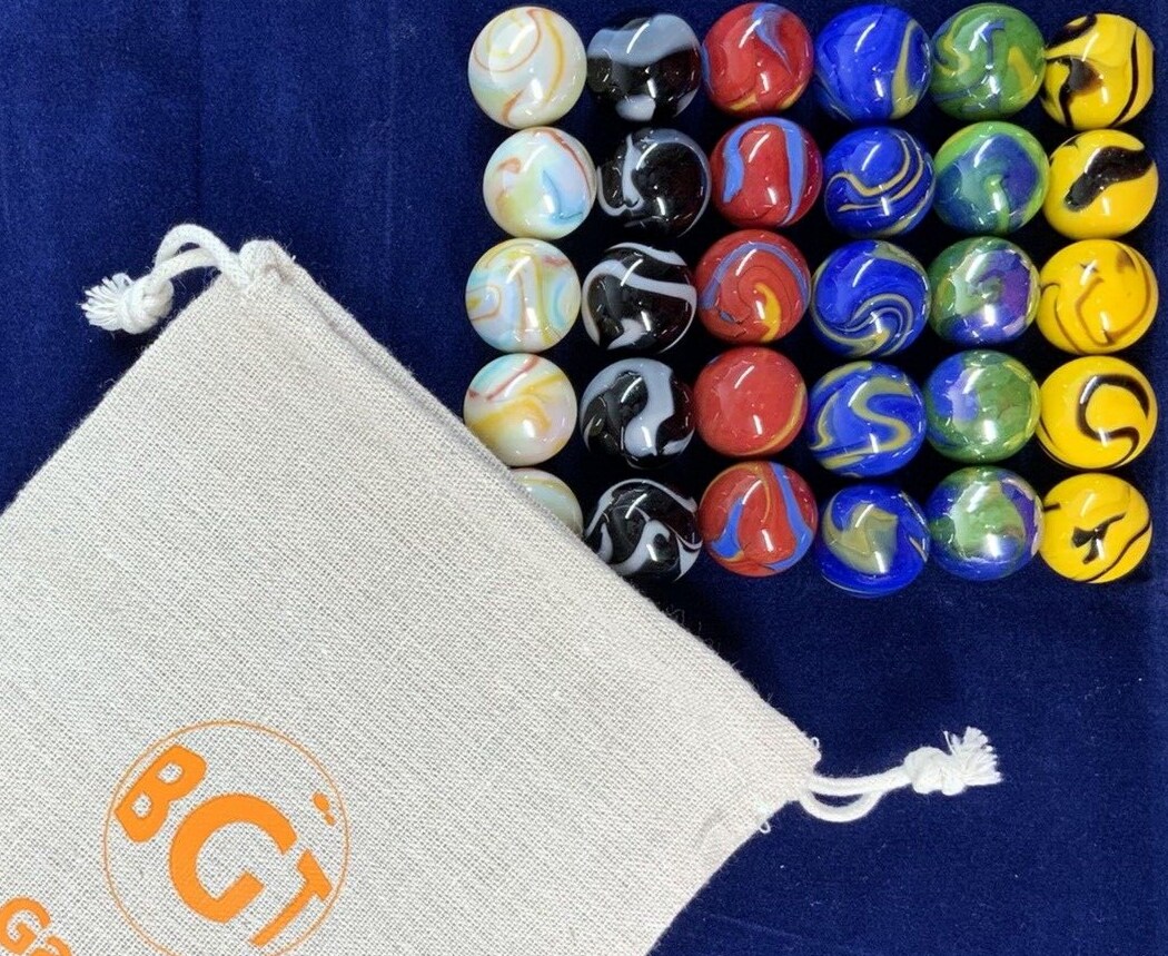 22mm (7/8&#x22;) Large 30 DELUXE w/Drawstring Storage Bag Replacement Marbles Aggravation Wahoo Dirty Marbles Chinese Checker Board game GLASS